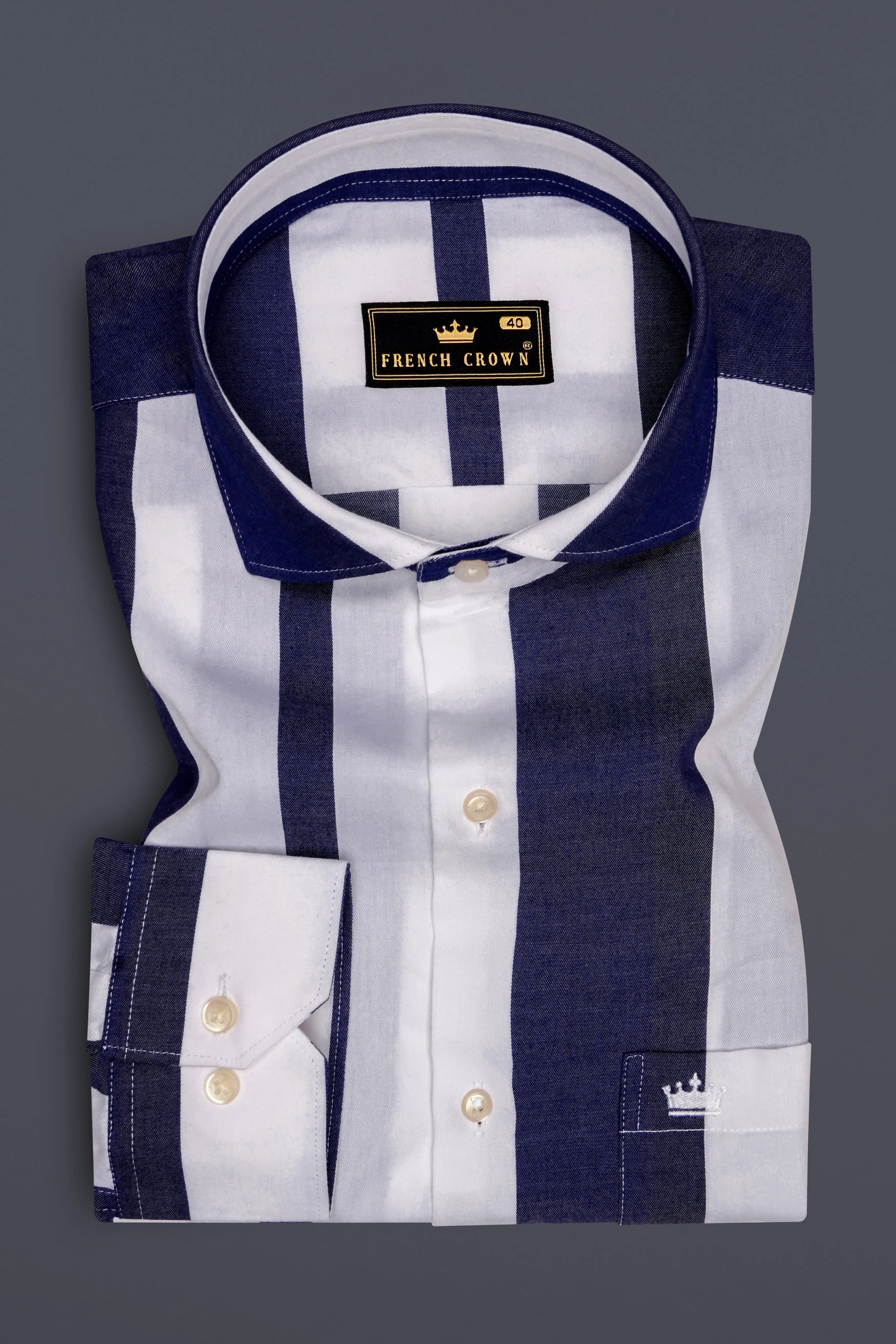 Strivaro-Haiti Blue And Bright White Striped Twill Premium Cotton Semi Formal Shirt sold by French Crown product image thumbnail 4