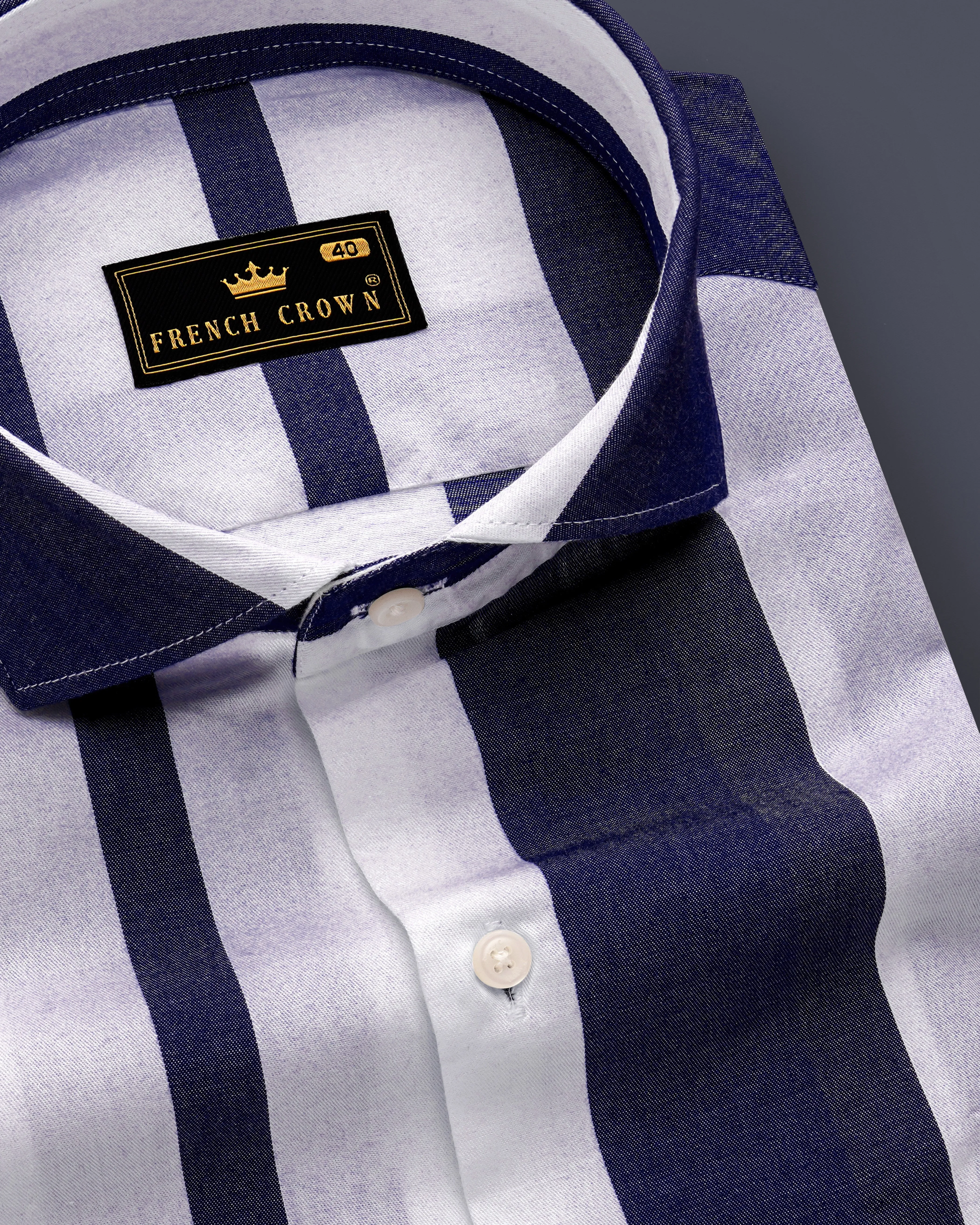 Strivaro-Haiti Blue And Bright White Striped Twill Premium Cotton Semi Formal Shirt sold by French Crown