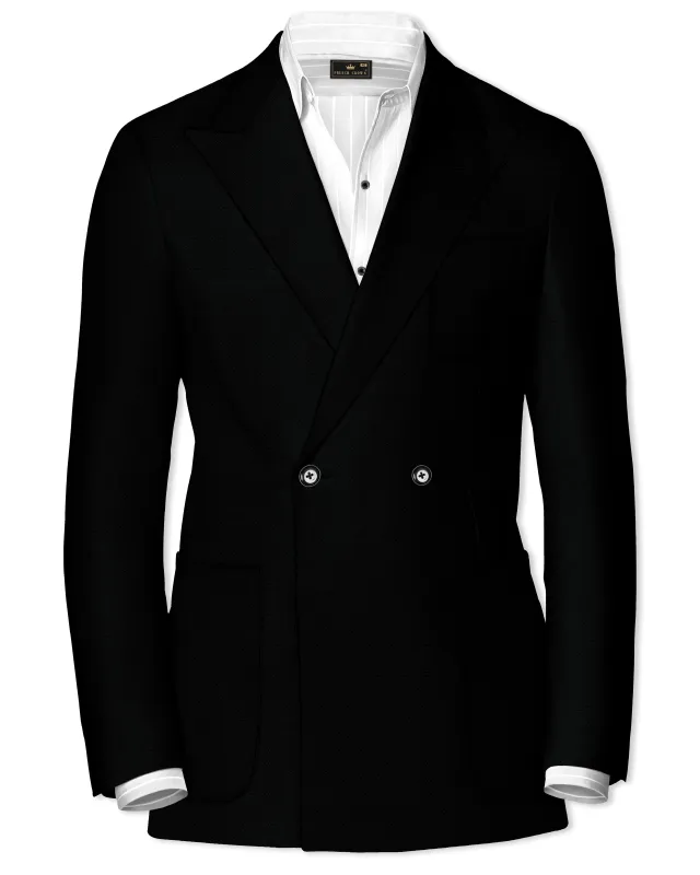 Nerjade-Jade Black Textured Wool Rich Double Breasted Sport Blazer sold by French Crown