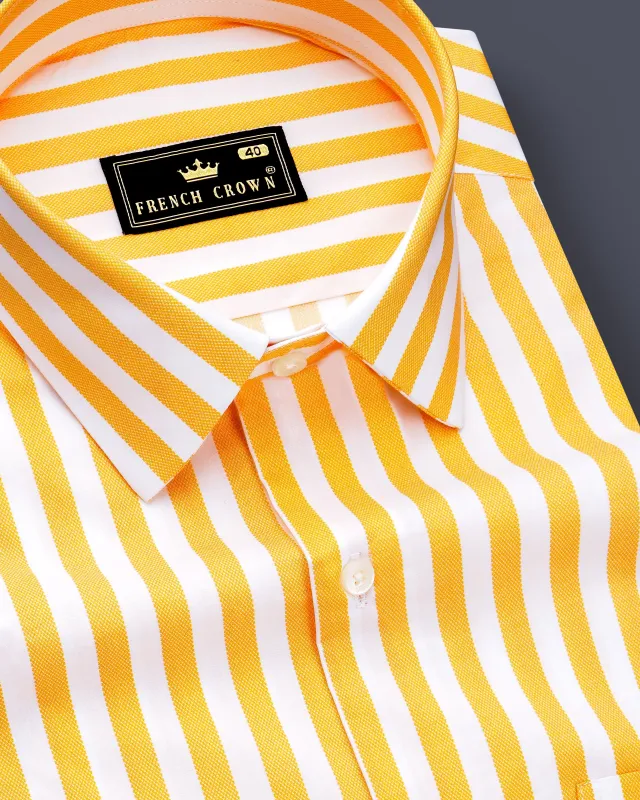 Clarivo-Mikado Yellow And Bright White Candy Striped Subtle Sheen Super Soft Premium Cotton Dress Shirt sold by French Crown