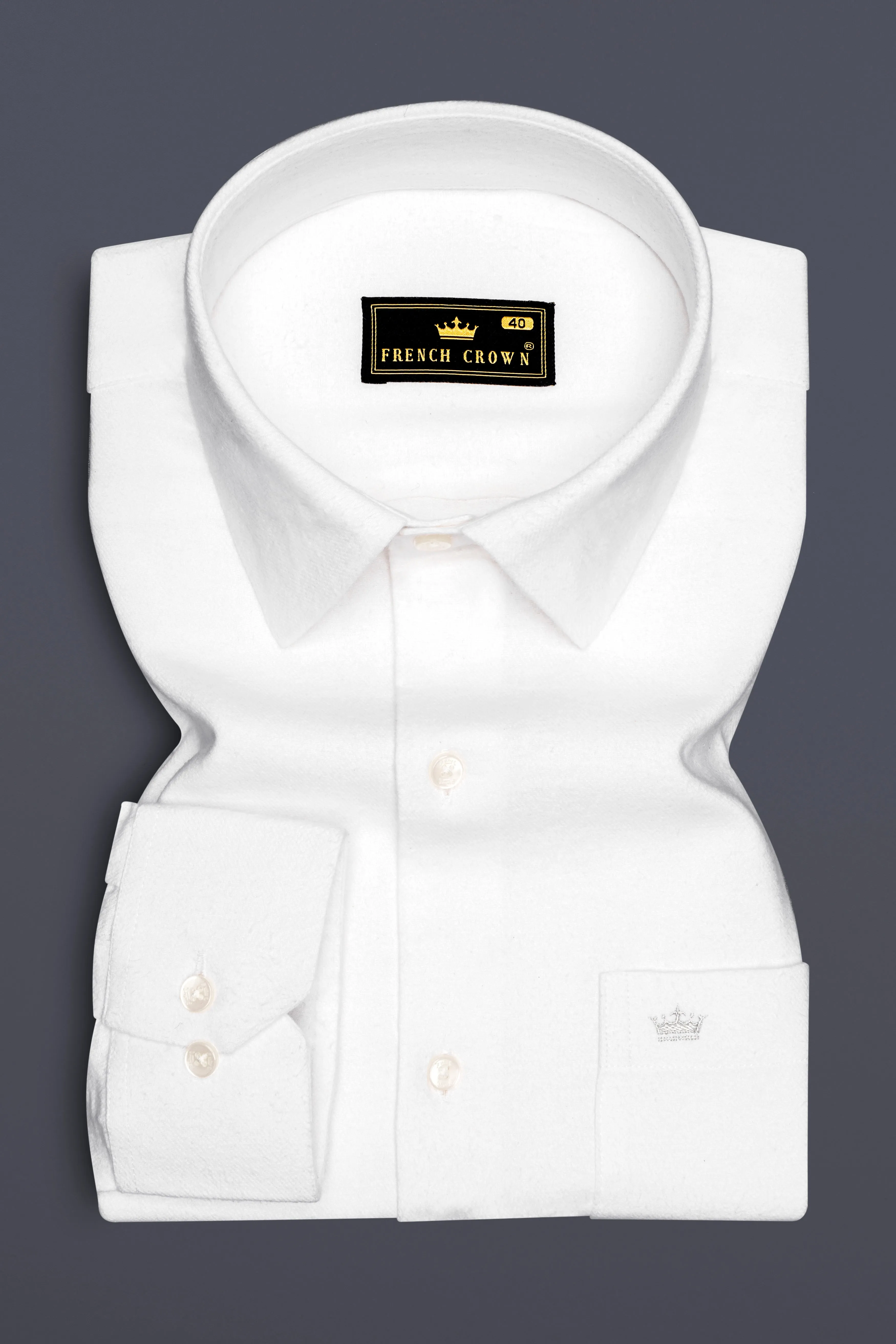 Flanvero-Bright white Heavyweight Flannel Premium Cotton Semi Formal Shirt sold by French Crown product image thumbnail 4