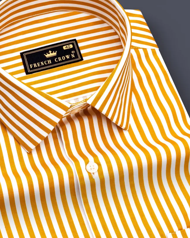 Solaro-Sunshade Yellow And Bright White Candy Striped Subtle Sheen Super Soft Premium Cotton Dress Shirt sold by French Crown