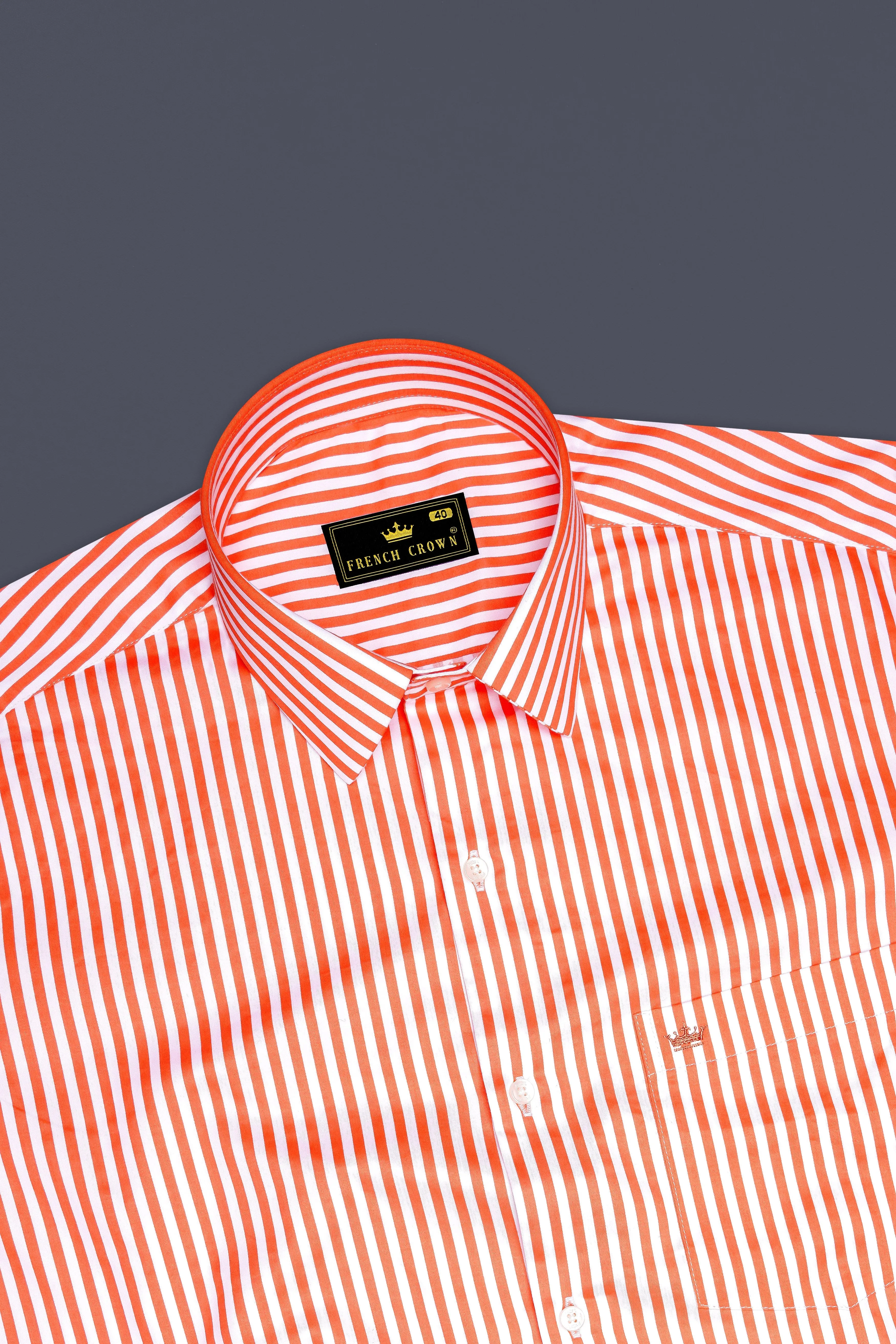 Arancio-Bittersweet Orange And Bright White Candy Striped Subtle Sheen Super Soft Premium Cotton Dress Shirt sold by French Crown product image thumbnail 5
