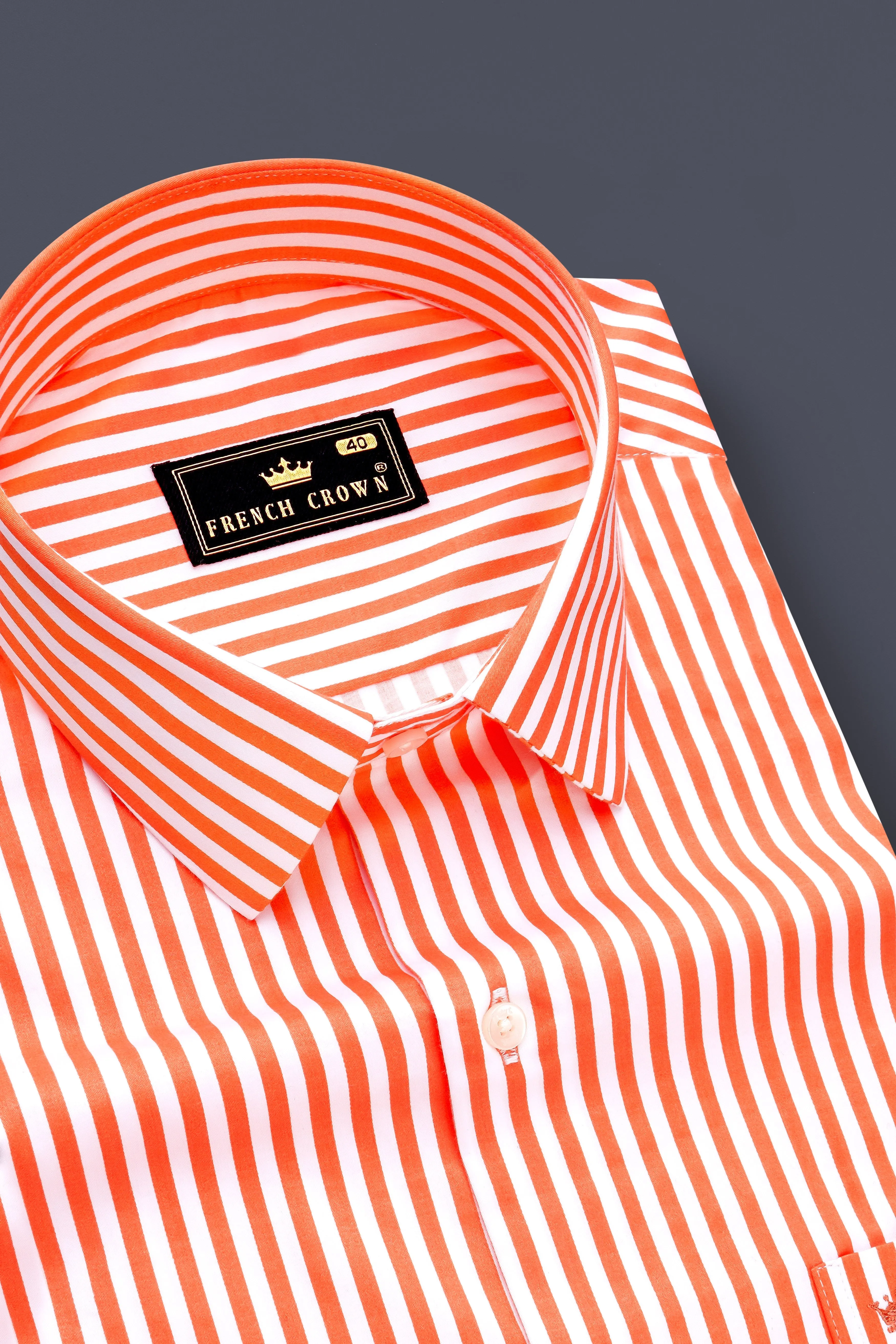 Arancio-Bittersweet Orange And Bright White Candy Striped Subtle Sheen Super Soft Premium Cotton Dress Shirt sold by French Crown product image thumbnail 2