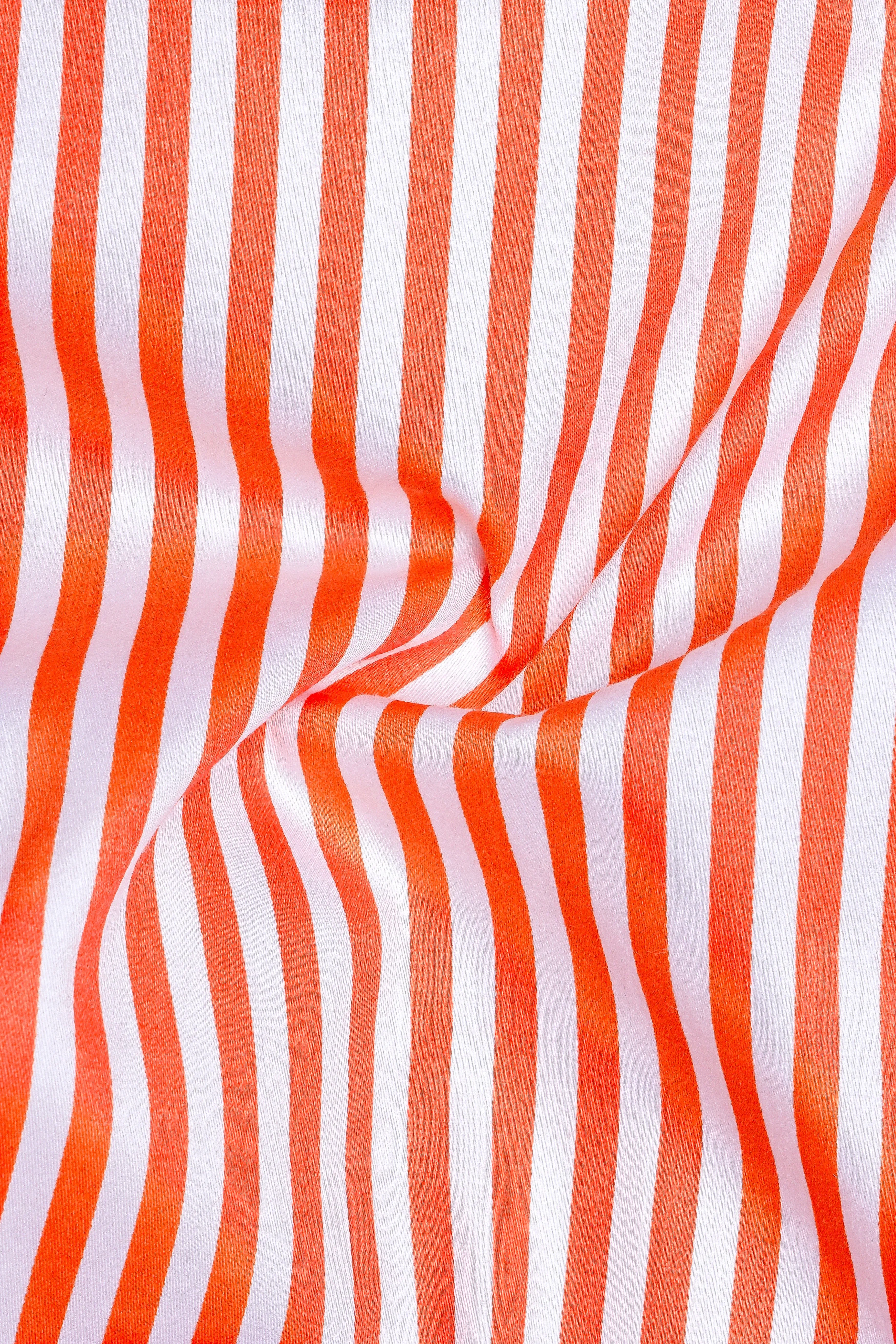 Arancio-Bittersweet Orange And Bright White Candy Striped Subtle Sheen Super Soft Premium Cotton Dress Shirt sold by French Crown product image thumbnail 3