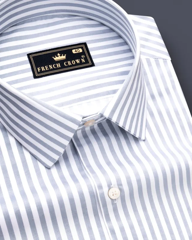 Strivaro-Aluminium Gray And Bright White Candy Striped Subtle Sheen Super Soft Premium Cotton Dress Shirt sold by French Crown