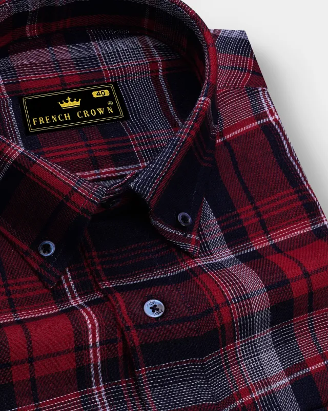Cinder Blue and Stiletto Red Twill Plaid Premium Cotton Shirt sold by French Crown