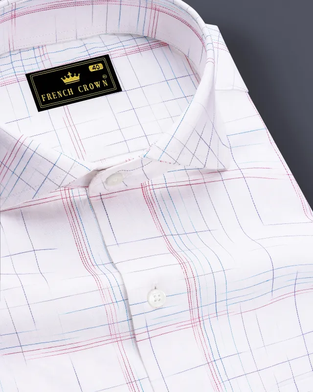 Alberic-Bright White Printed Dobby Textured Premium Giza Cotton Dress Shirt sold by French Crown