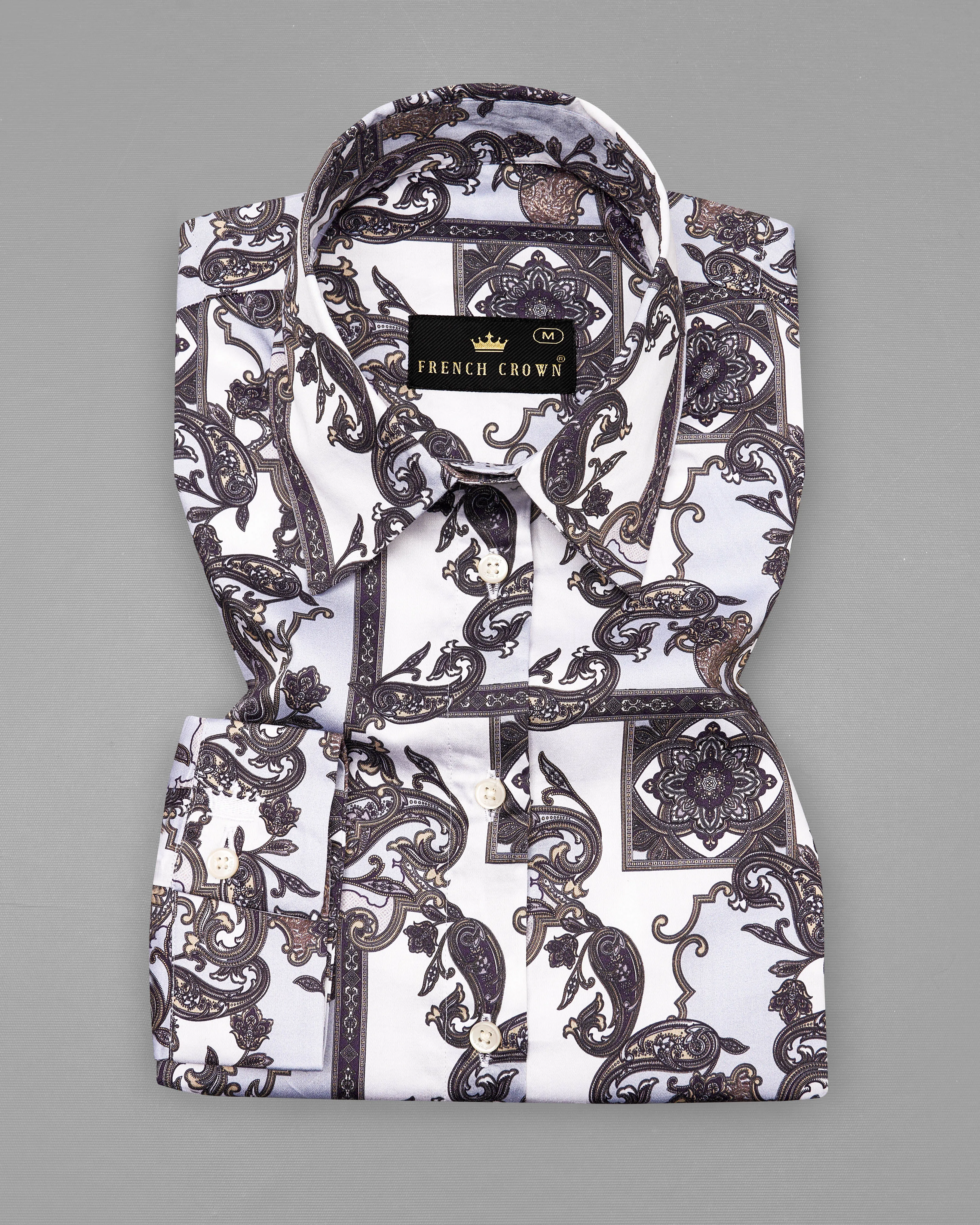 Bright White with Casper Blue Paisley Printed Premium Cotton Shirt sold by French Crown product image thumbnail 2