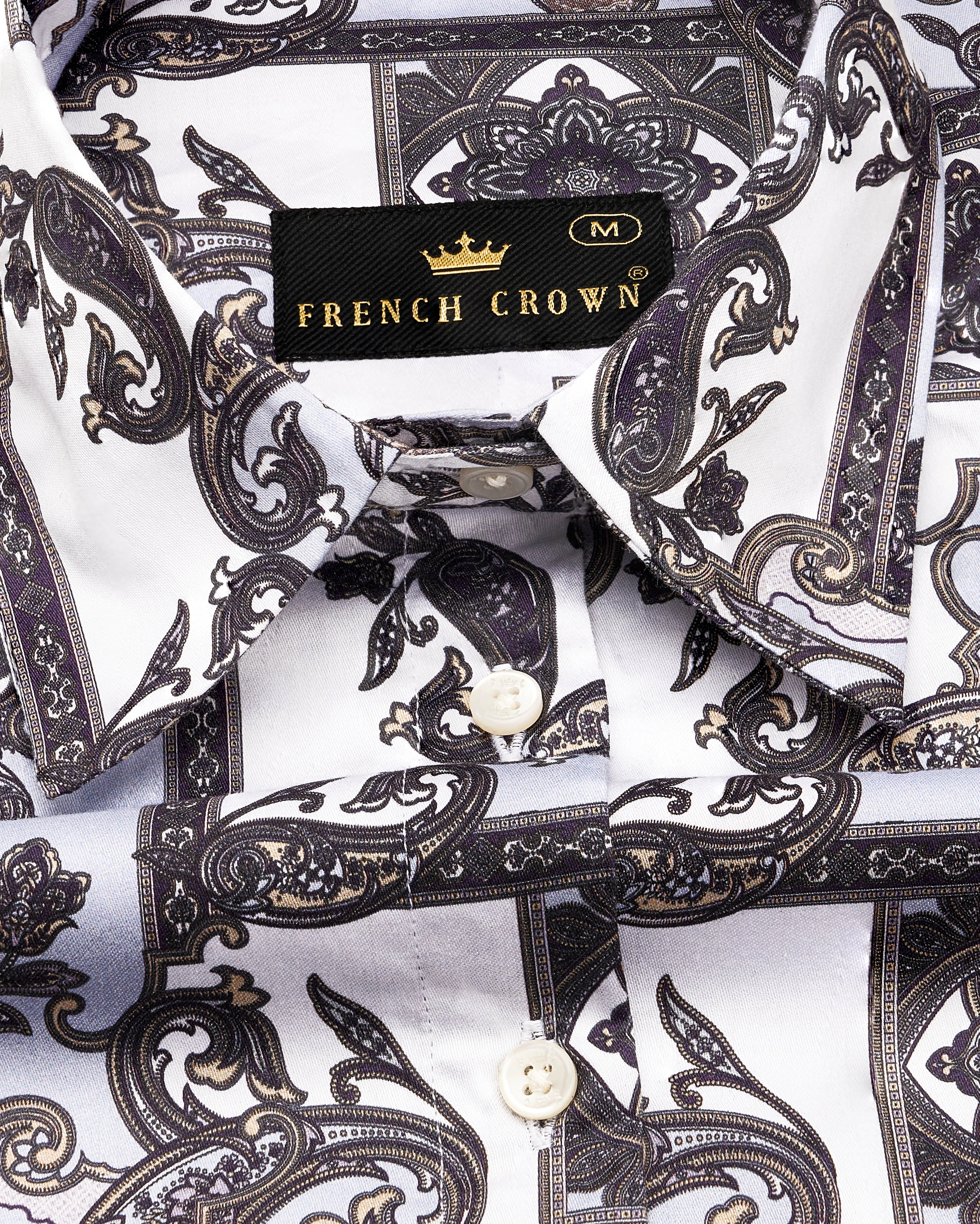 Bright White with Casper Blue Paisley Printed Premium Cotton Shirt sold by French Crown product image thumbnail 4