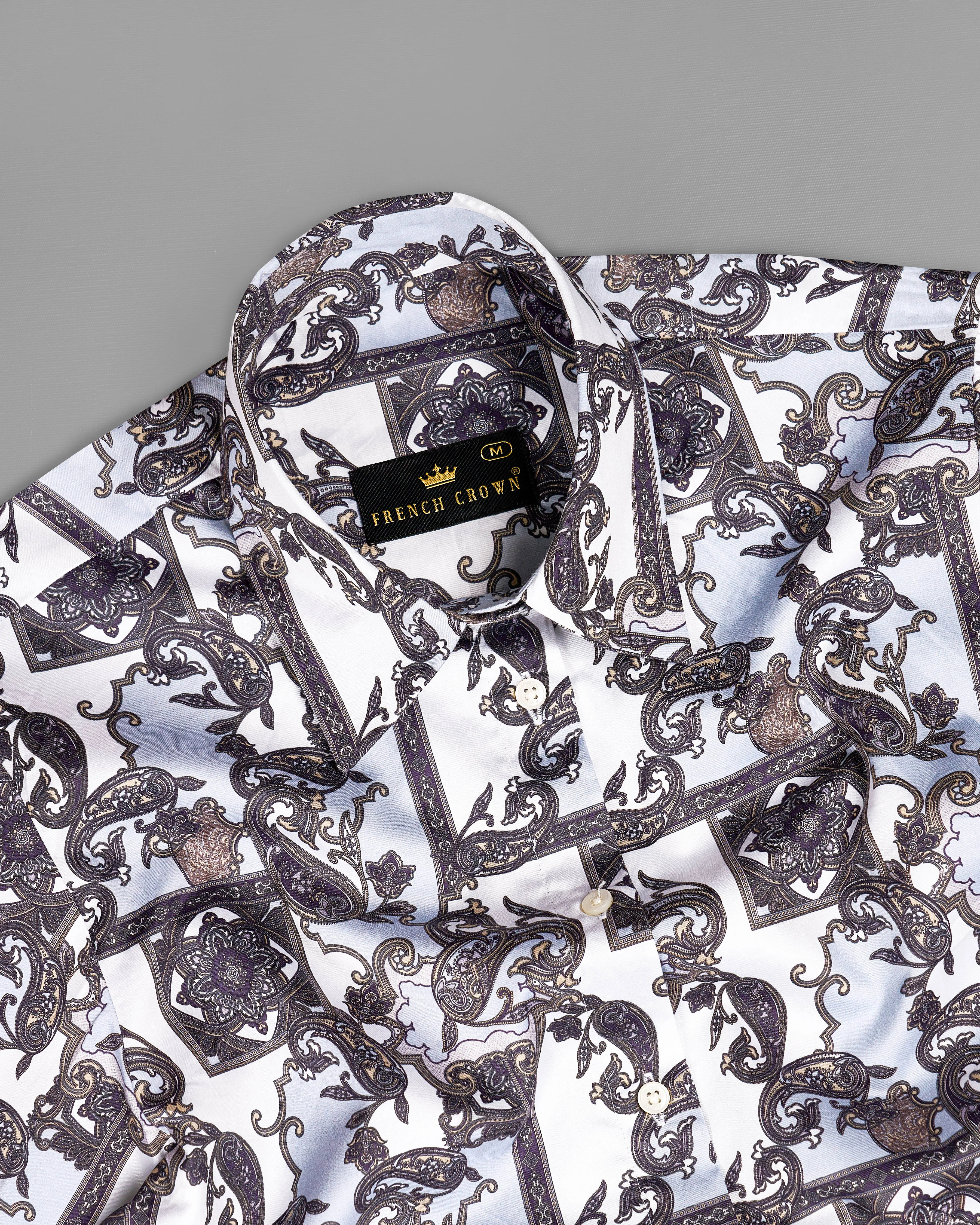 Bright White with Casper Blue Paisley Printed Premium Cotton Shirt sold by French Crown product image thumbnail 5