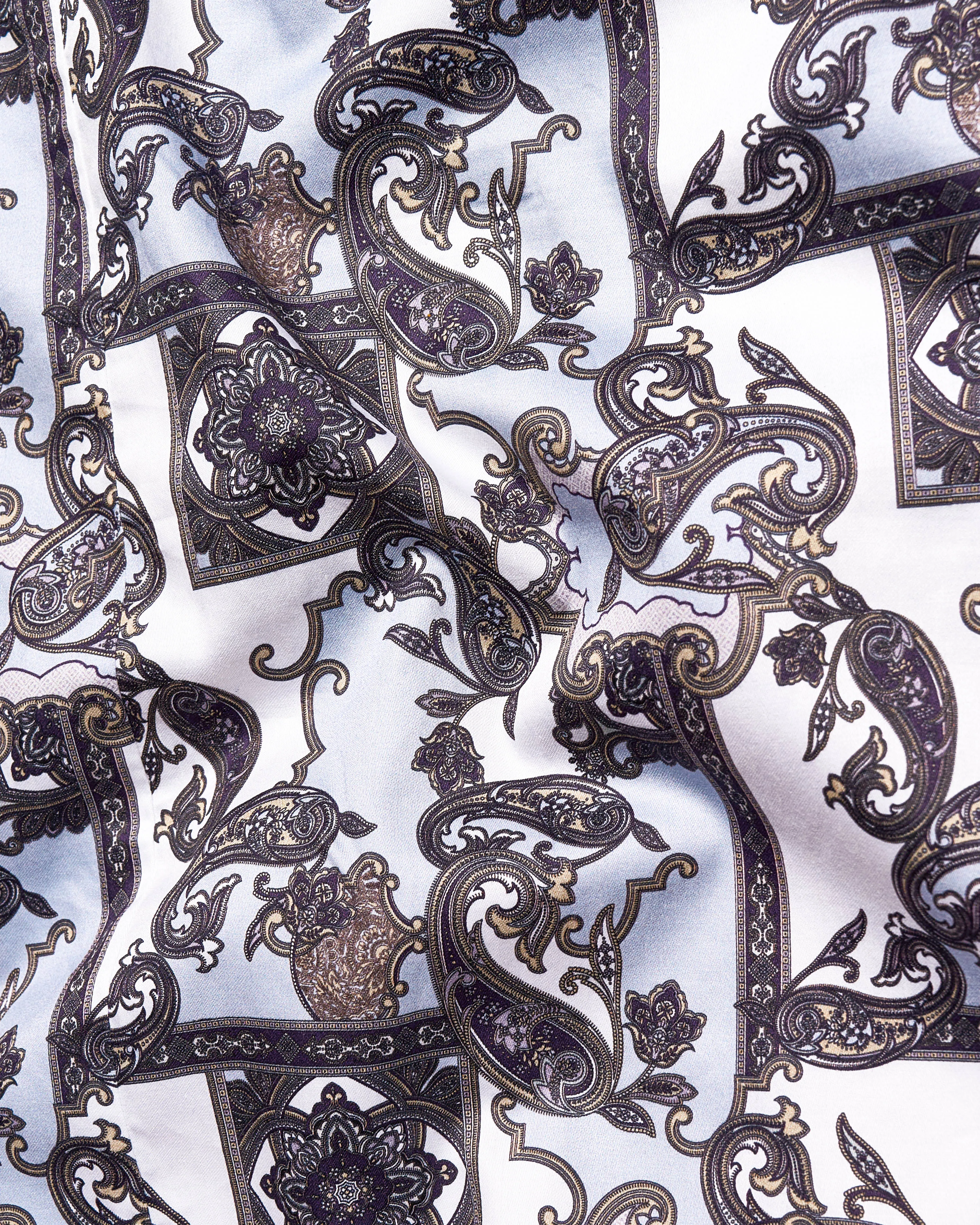 Bright White with Casper Blue Paisley Printed Premium Cotton Shirt sold by French Crown product image thumbnail 3