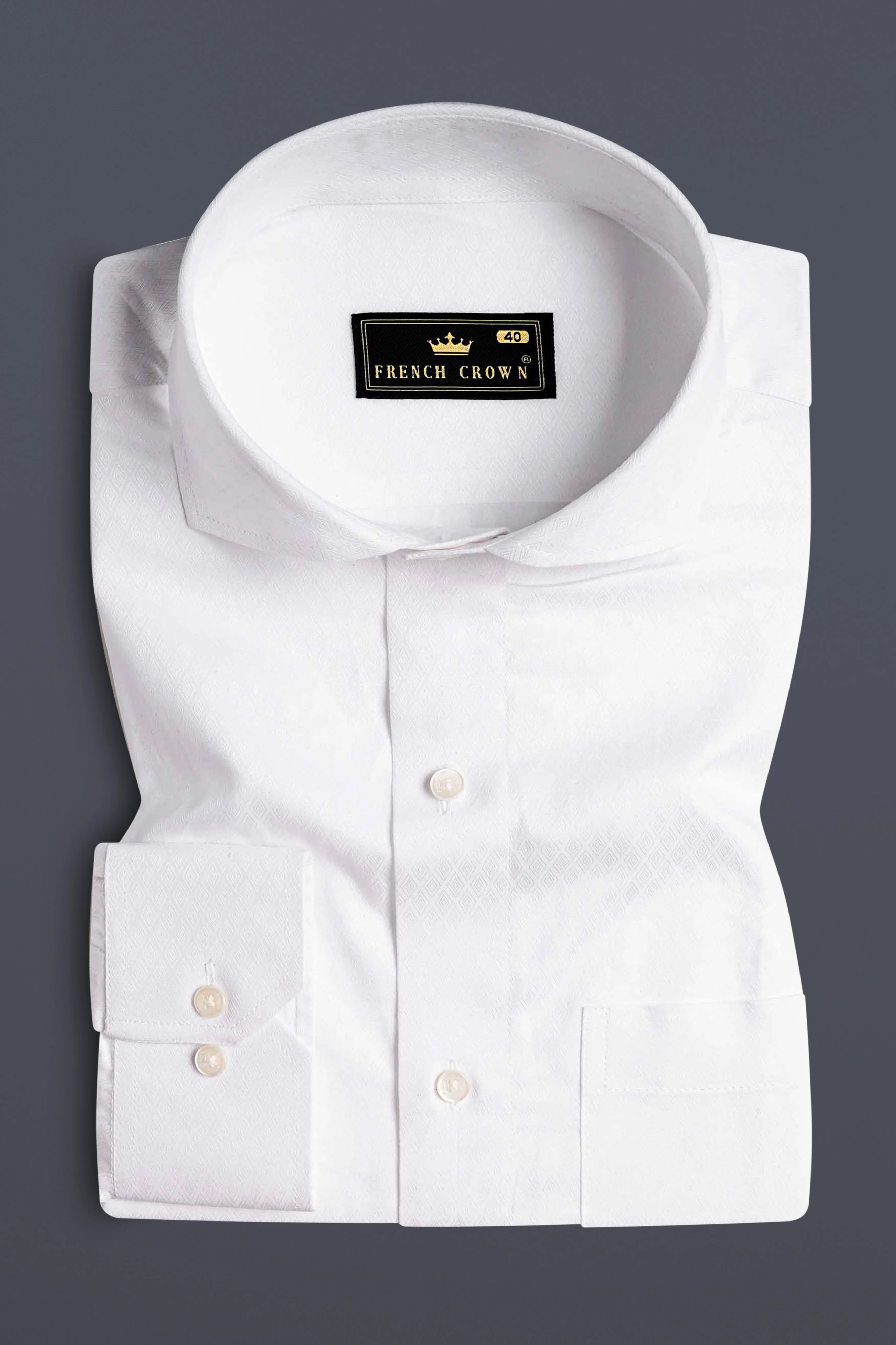Bright White Jacquard Textured Premium Giza Cotton Shirt sold by French Crown product image thumbnail 3