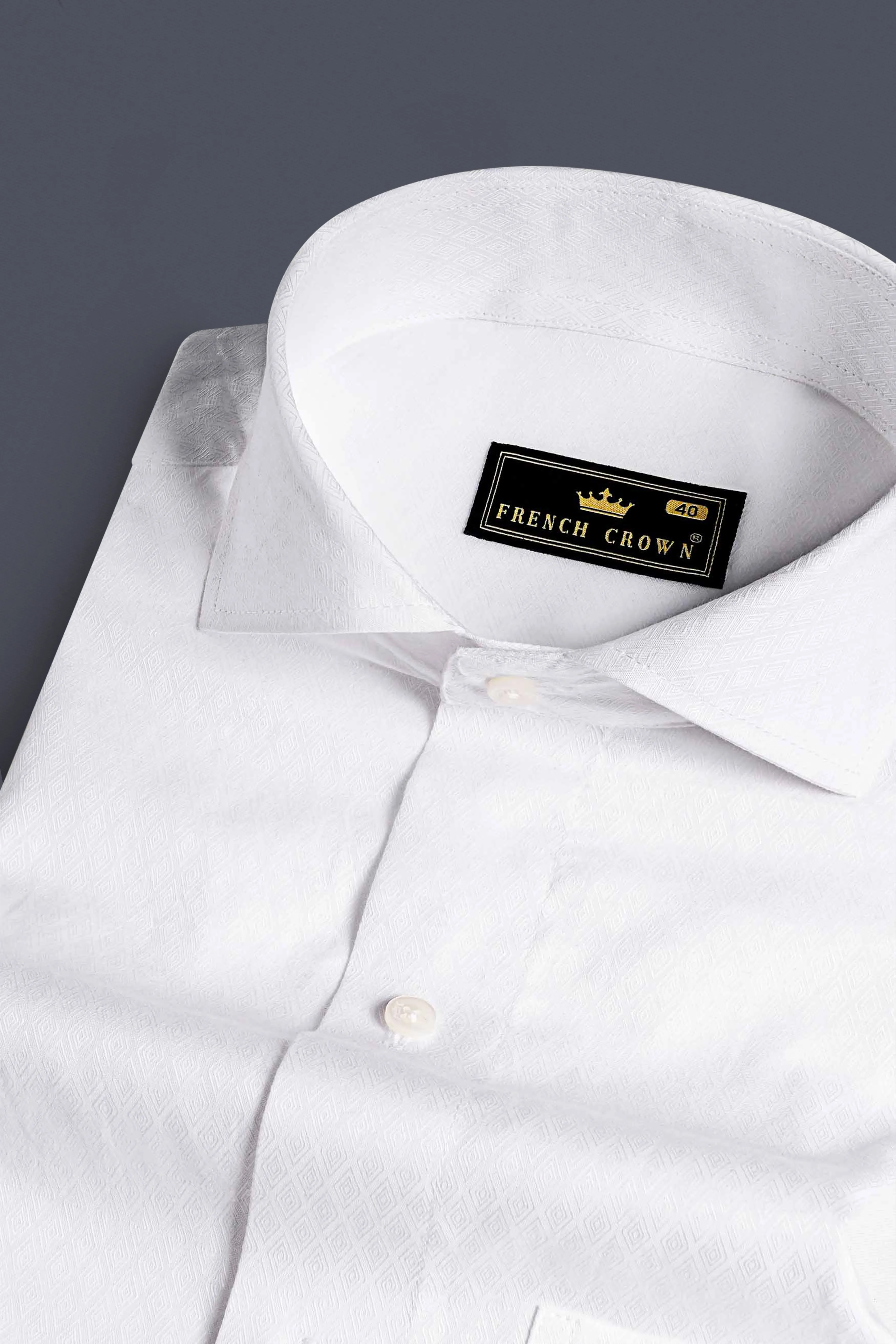 Bright White Jacquard Textured Premium Giza Cotton Shirt sold by French Crown