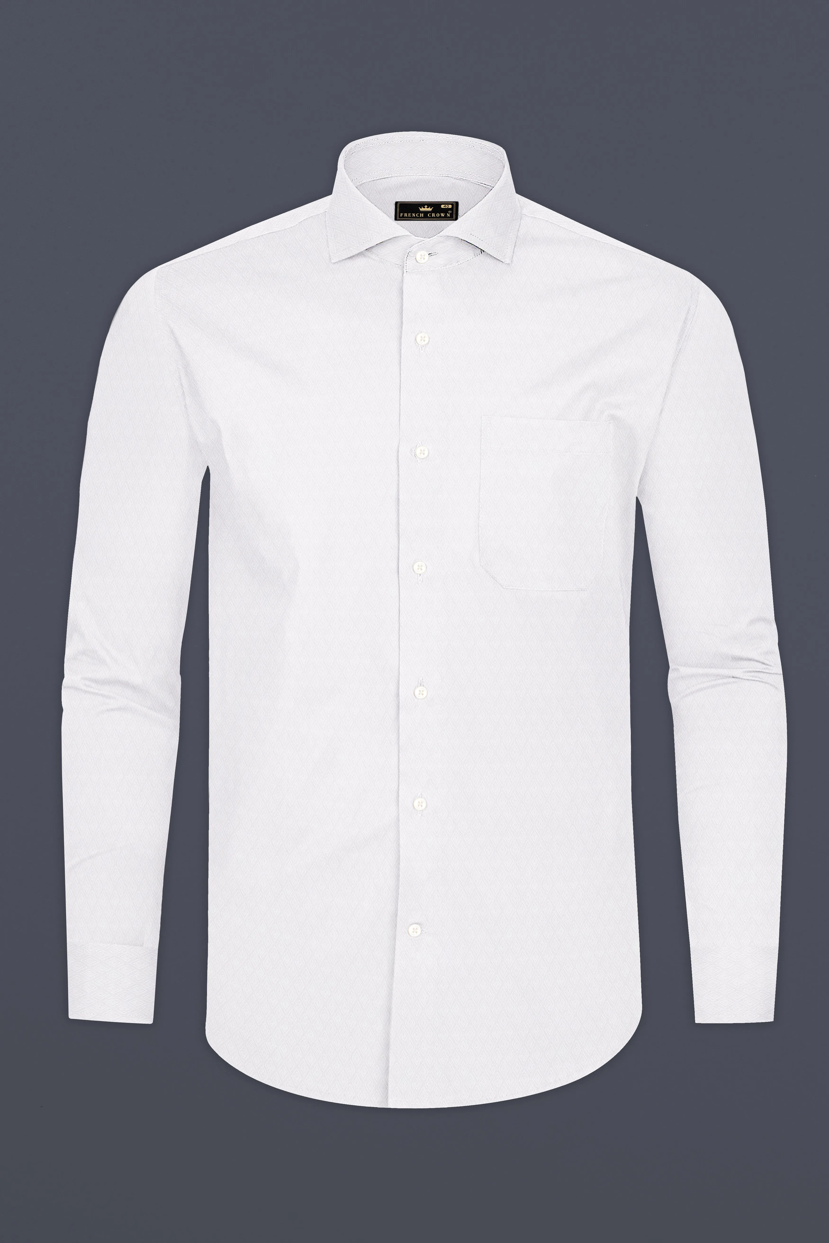 Bright White Jacquard Textured Premium Giza Cotton Shirt sold by French Crown product image thumbnail 4