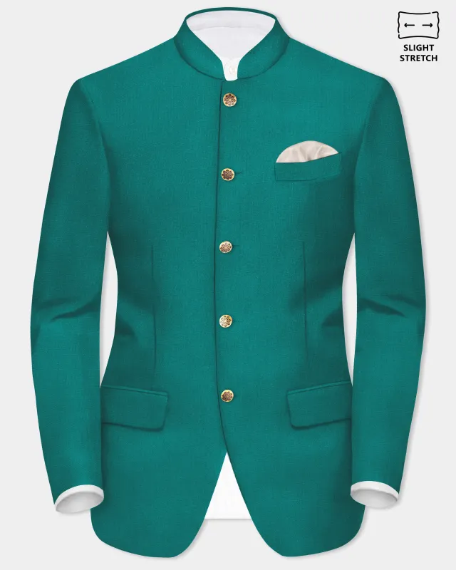 Verdant Classic-Surfie Green Solid Wool Rich Bandhgala Slight Stretch Blazer sold by French Crown