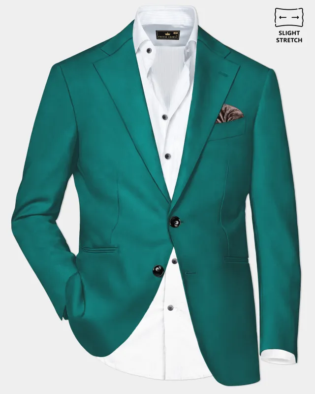 Verdant Classic-Surfie Green Solid Wool Rich Single Breasted Slight Stretch Blazer sold by French Crown