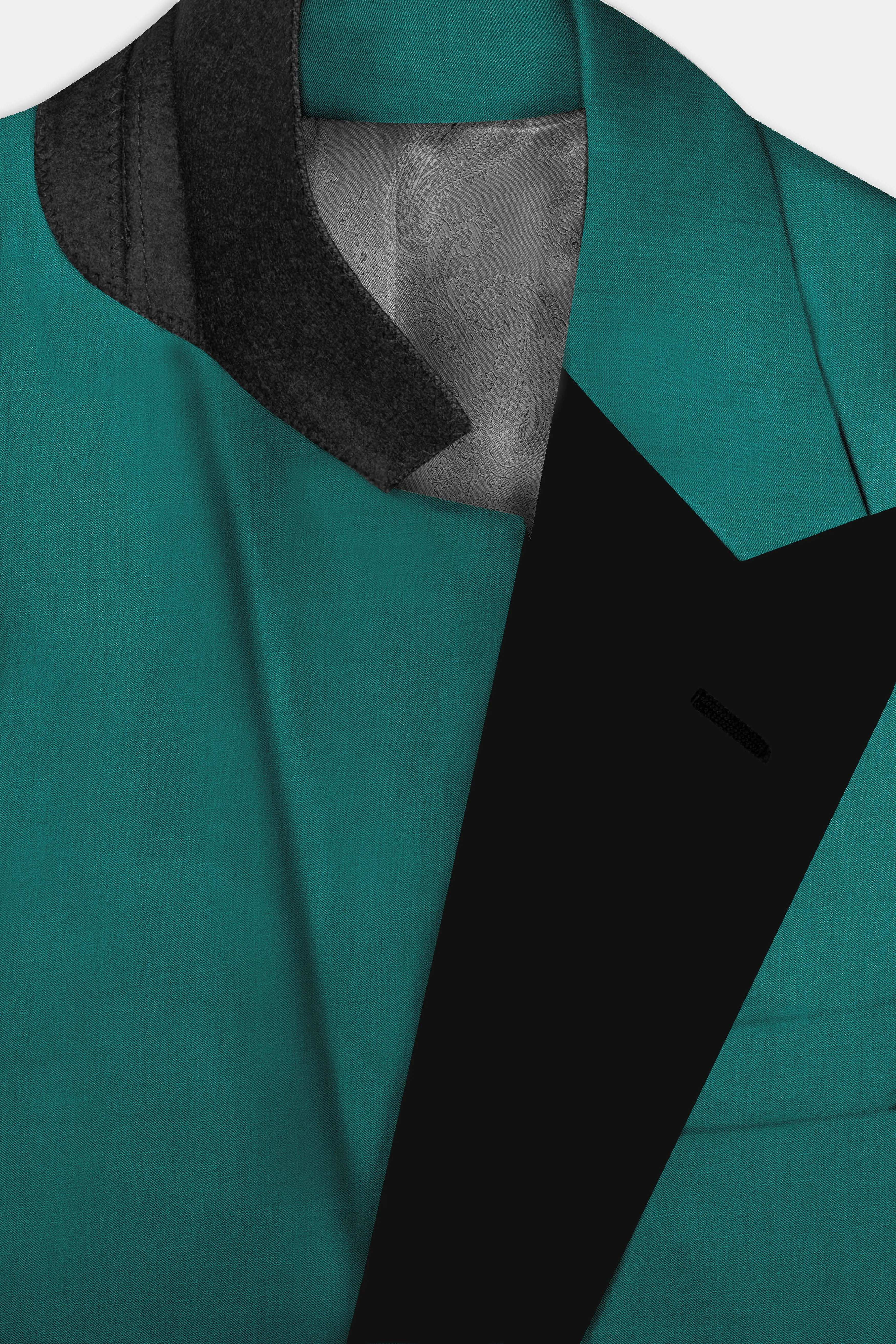 Verdant Classic-Surfie Green Solid Wool Rich Peak Lapel Tuxedo Slight Stretch Blazer sold by French Crown product image thumbnail 5