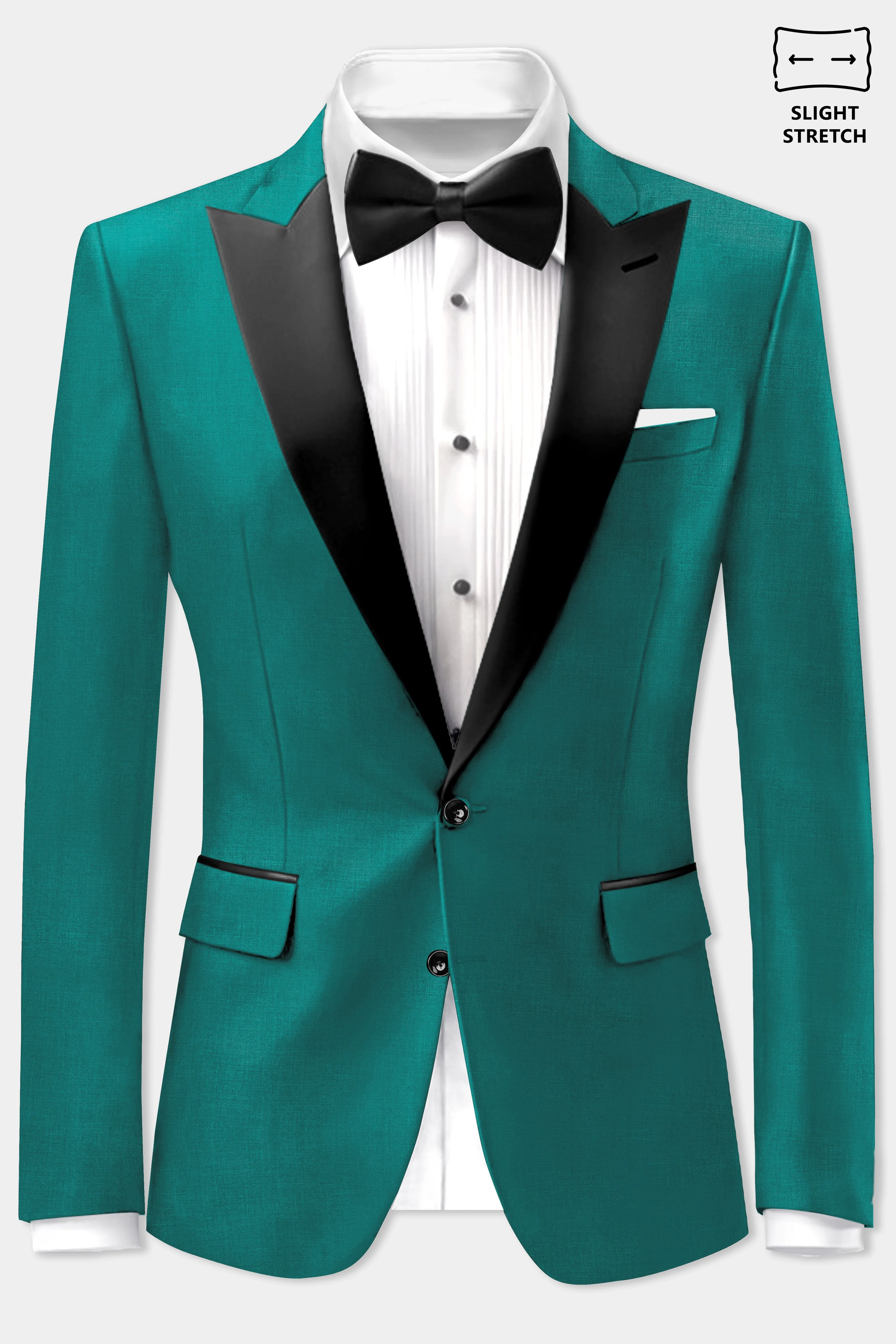 Verdant Classic-Surfie Green Solid Wool Rich Peak Lapel Tuxedo Slight Stretch Blazer sold by French Crown product image thumbnail 2