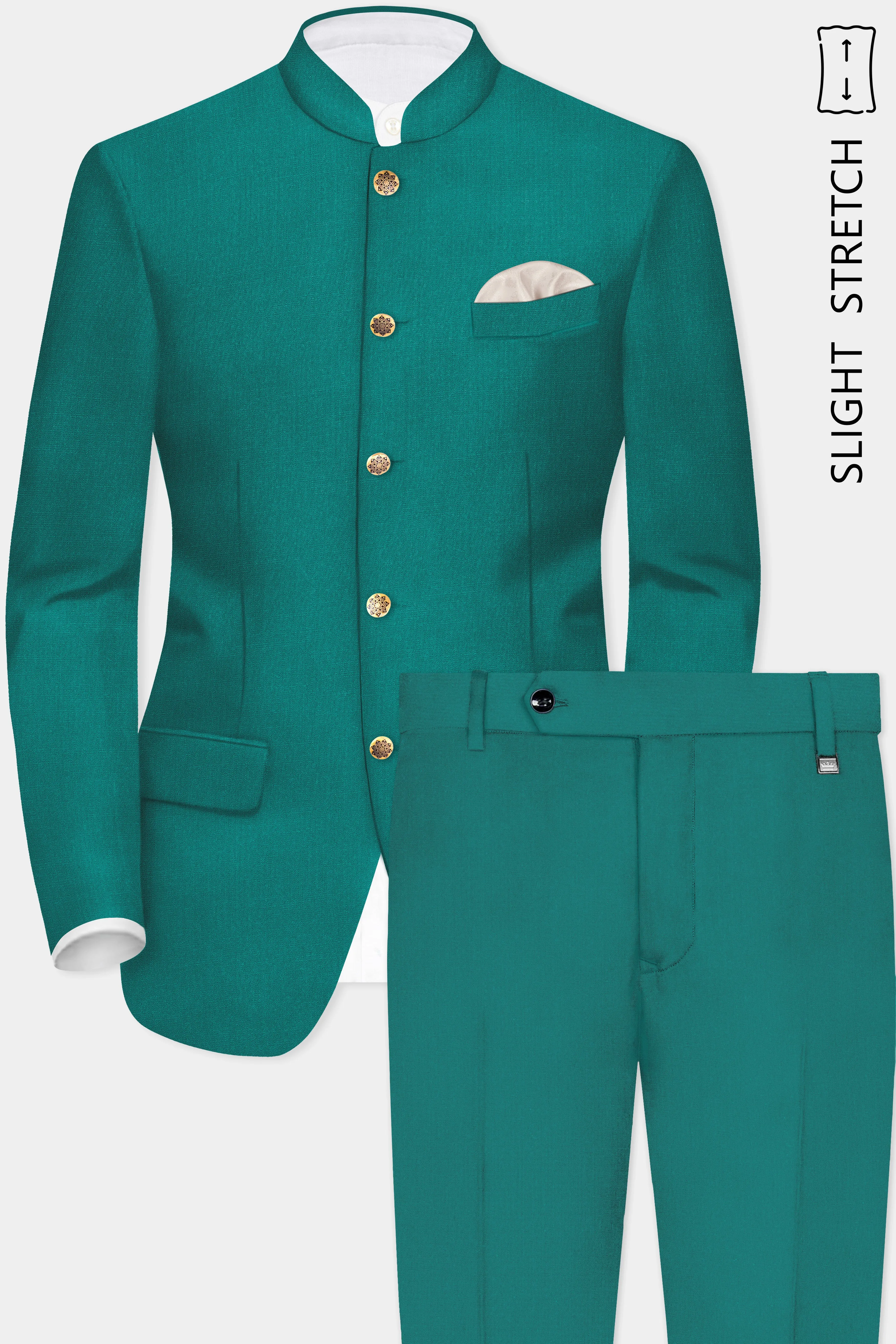 Verdant Classic-Surfie Green Solid Wool Rich Bandhgala Slight Stretch Suit sold by French Crown product image thumbnail 2