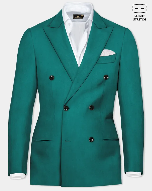 Verdant Classic-Surfie Green Solid Wool Rich Double Breasted Slight Stretch Blazer sold by French Crown