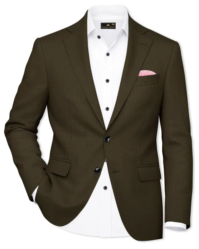 Terravo-Eternity Brown Textured Wool Rich Single Breasted Blazer sold by French Crown