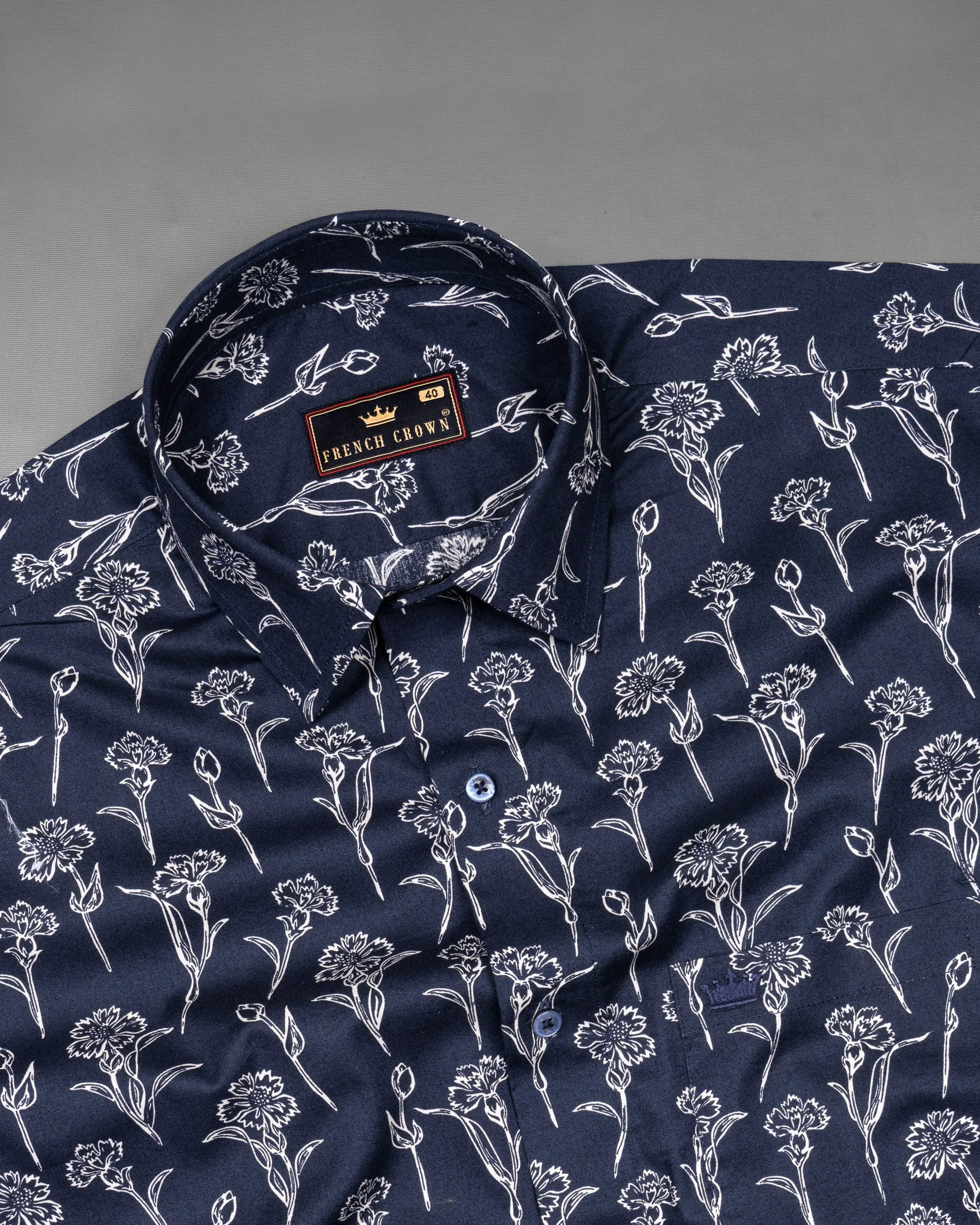 Blue Floral Printed Premium Cotton Shirt sold by French Crown product image thumbnail 4