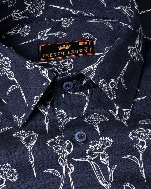Blue Floral Printed Premium Cotton Shirt sold by French Crown