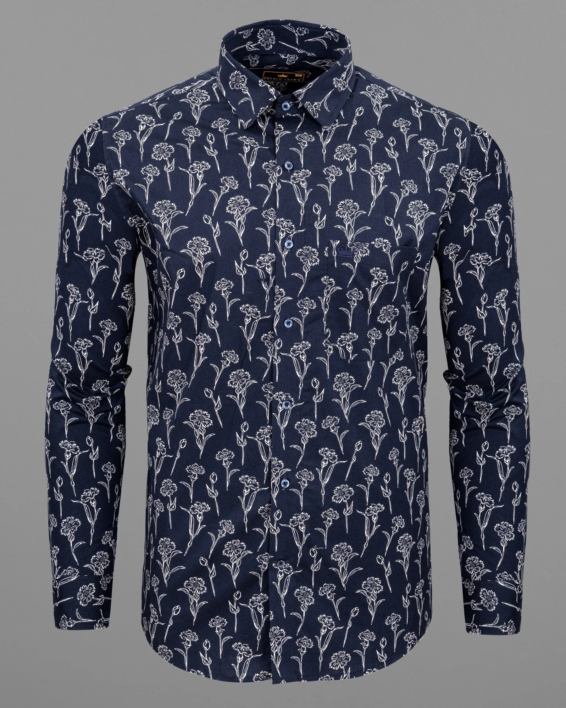 Blue Floral Printed Premium Cotton Shirt sold by French Crown product image thumbnail 5