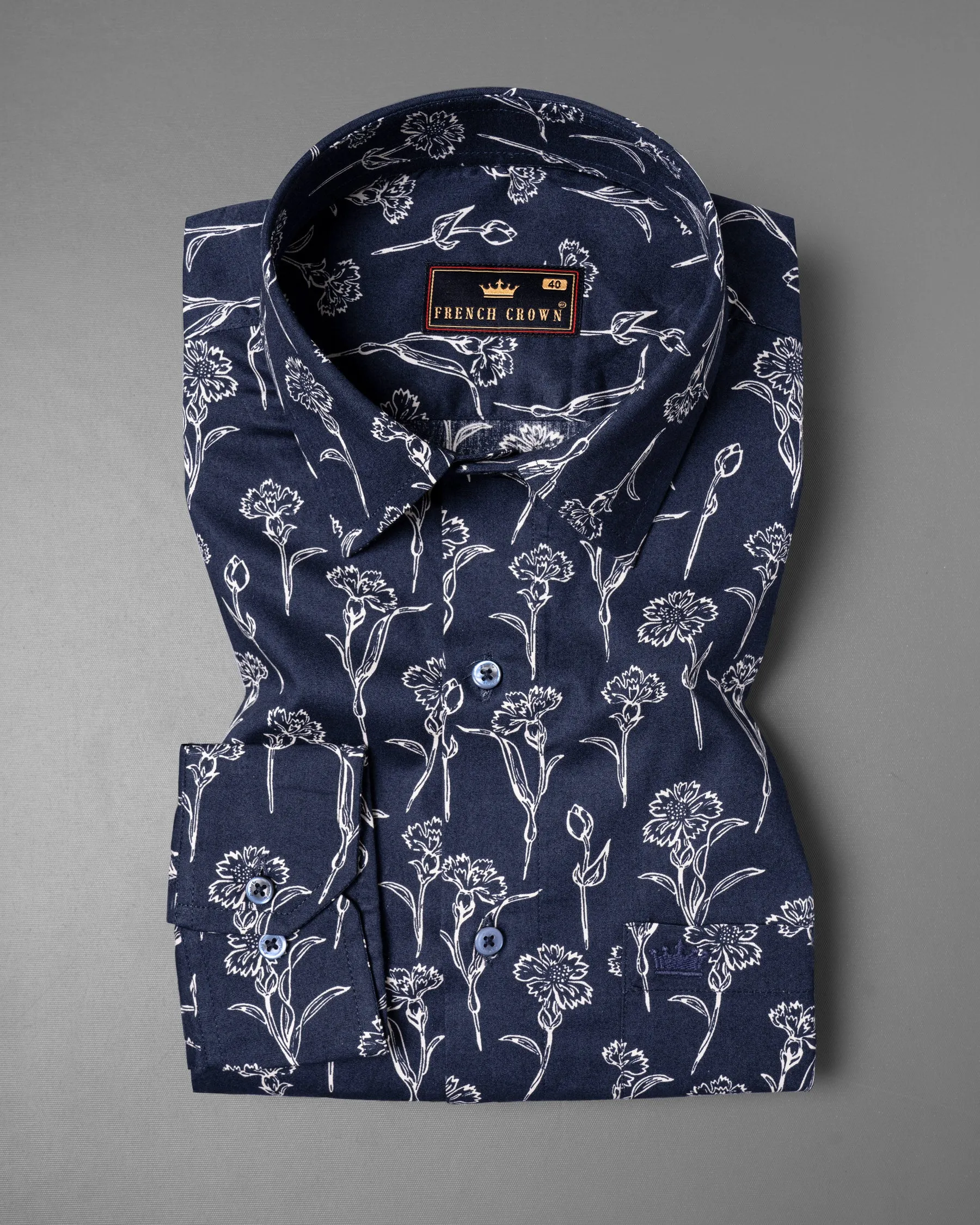 Blue Floral Printed Premium Cotton Shirt sold by French Crown product image thumbnail 3