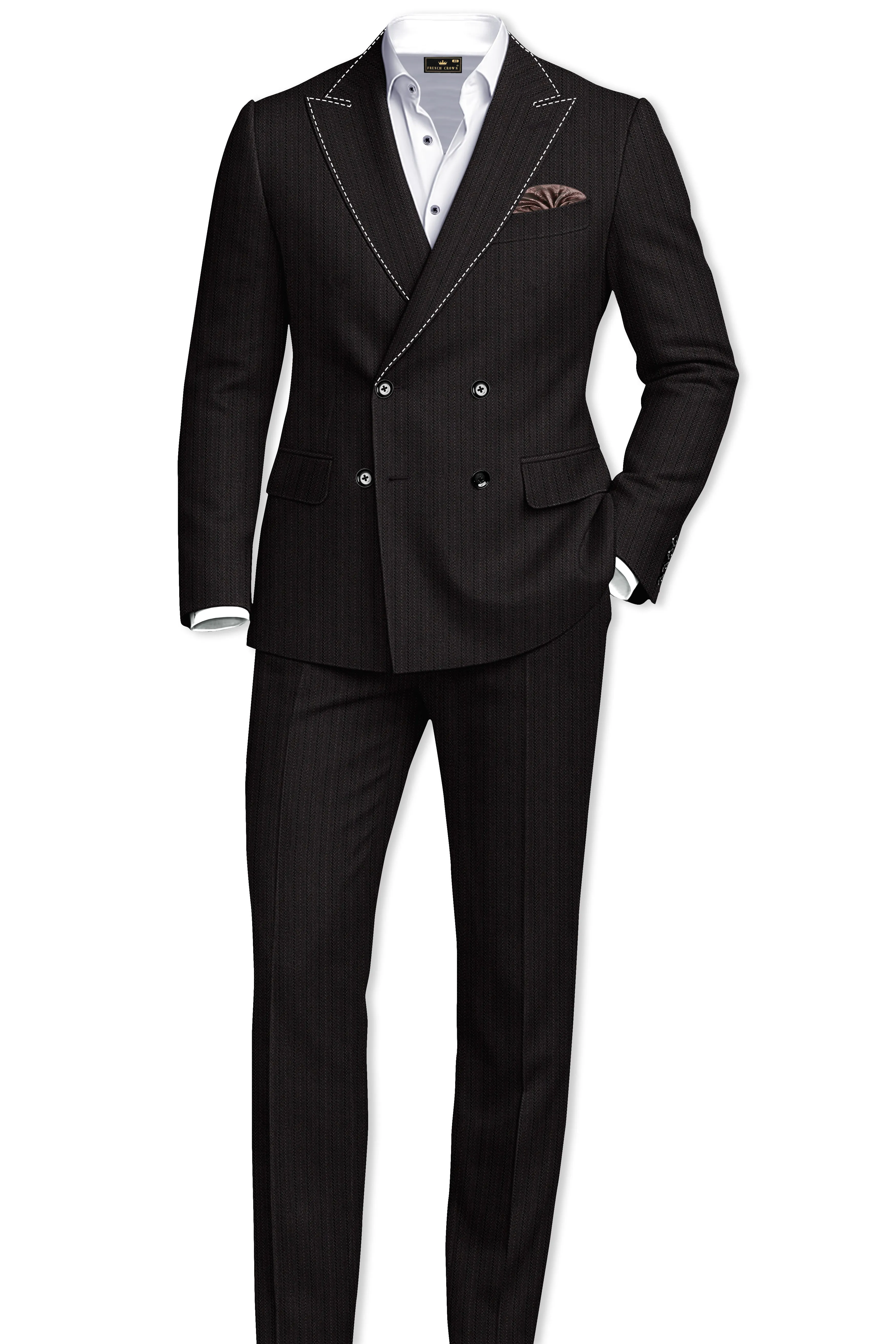 Iridium Gray Hand Stitched Lapels Wool Rich Double Breasted Designer Suit sold by French Crown product image thumbnail 4