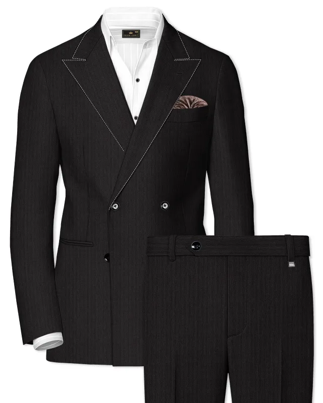 Iridium Gray Hand Stitched Lapels Wool Rich Double Breasted Designer Suit made by French Crown