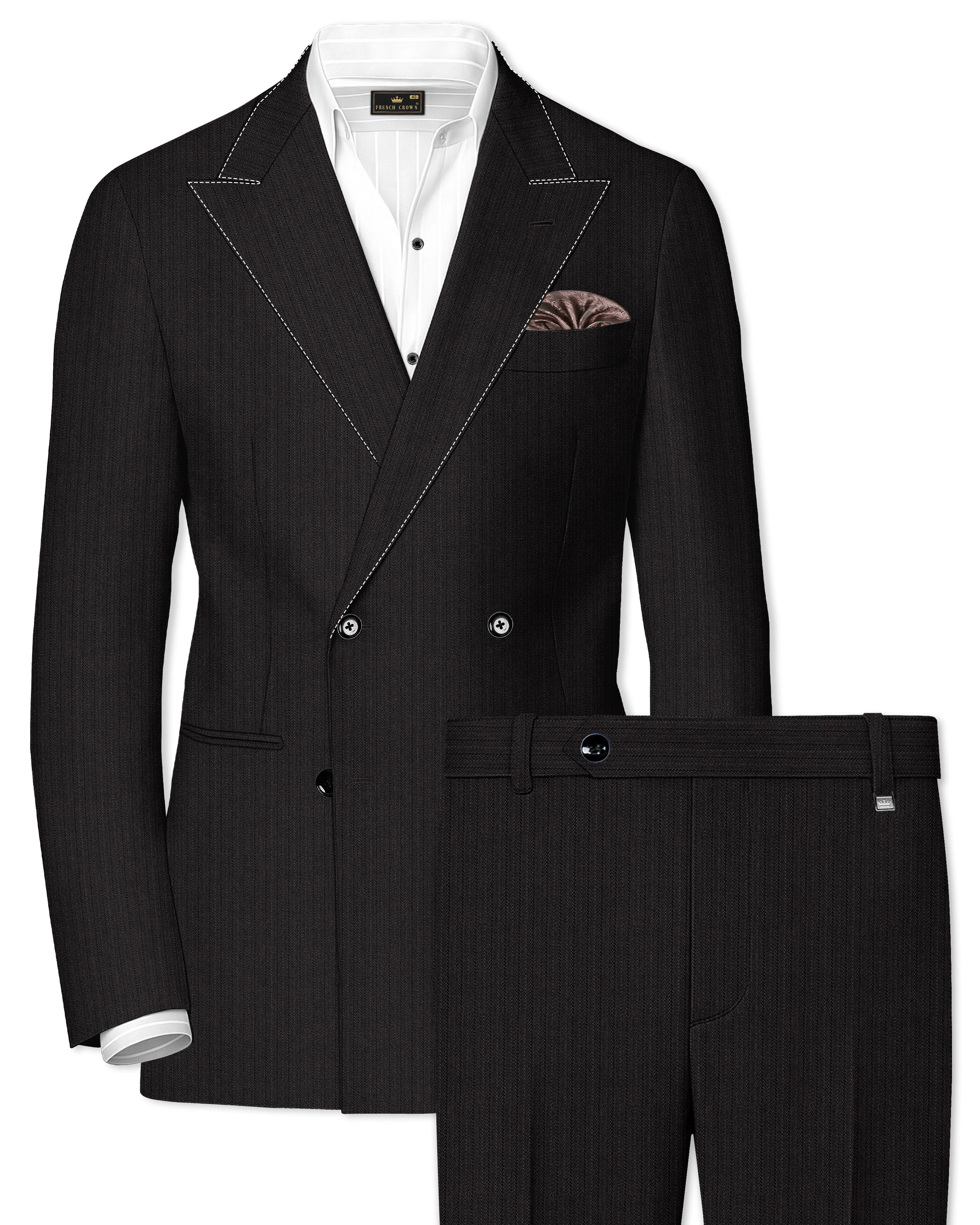 Iridium Gray Hand Stitched Lapels Wool Rich Double Breasted Designer Suit sold by French Crown