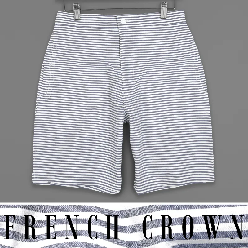 Bright White and Raven Gray Striped Premium Cotton Shorts sold by French Crown