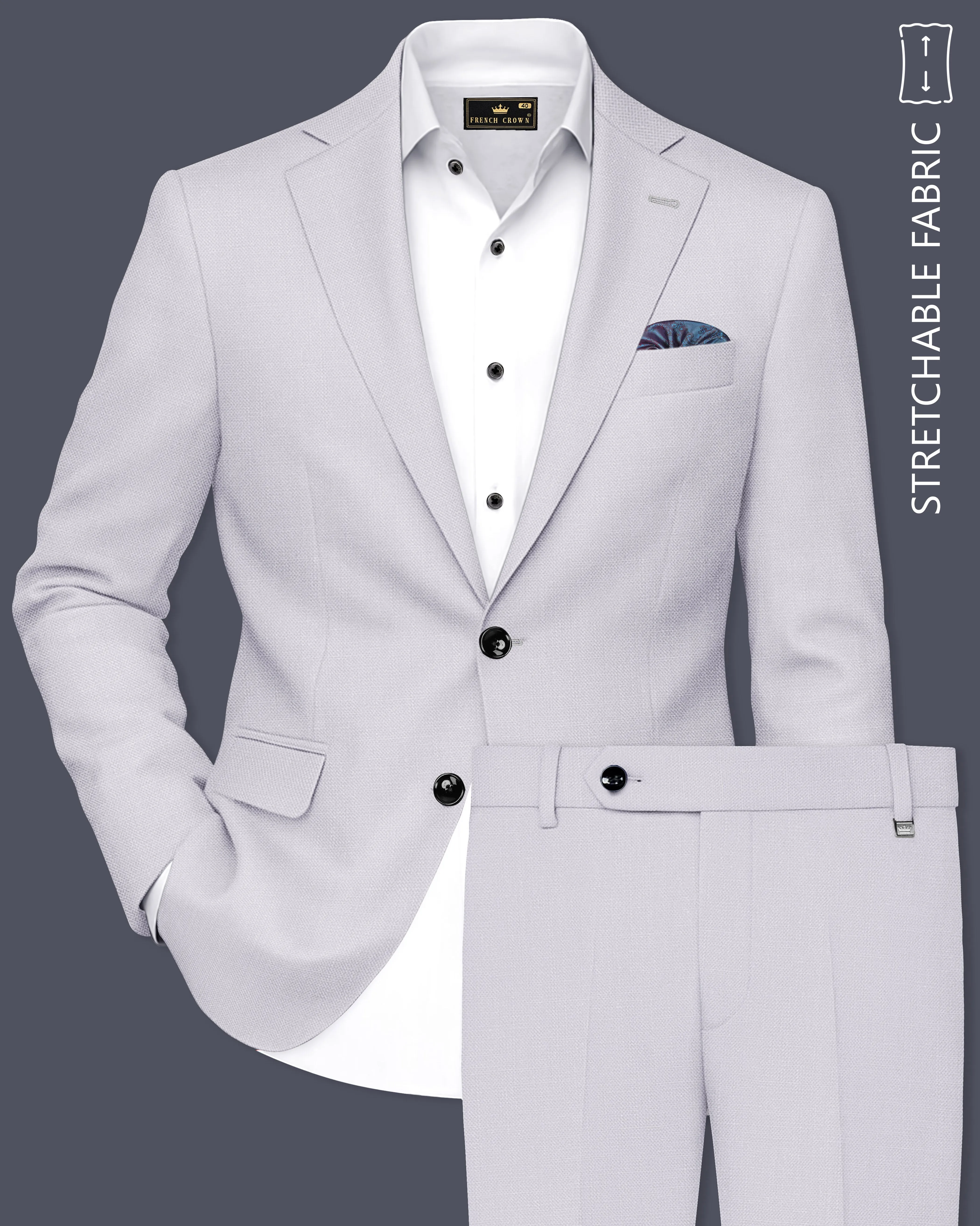 Aristo-Alto Gray Luxurious Linen Single Breasted Stretchable traveler Suit sold by French Crown