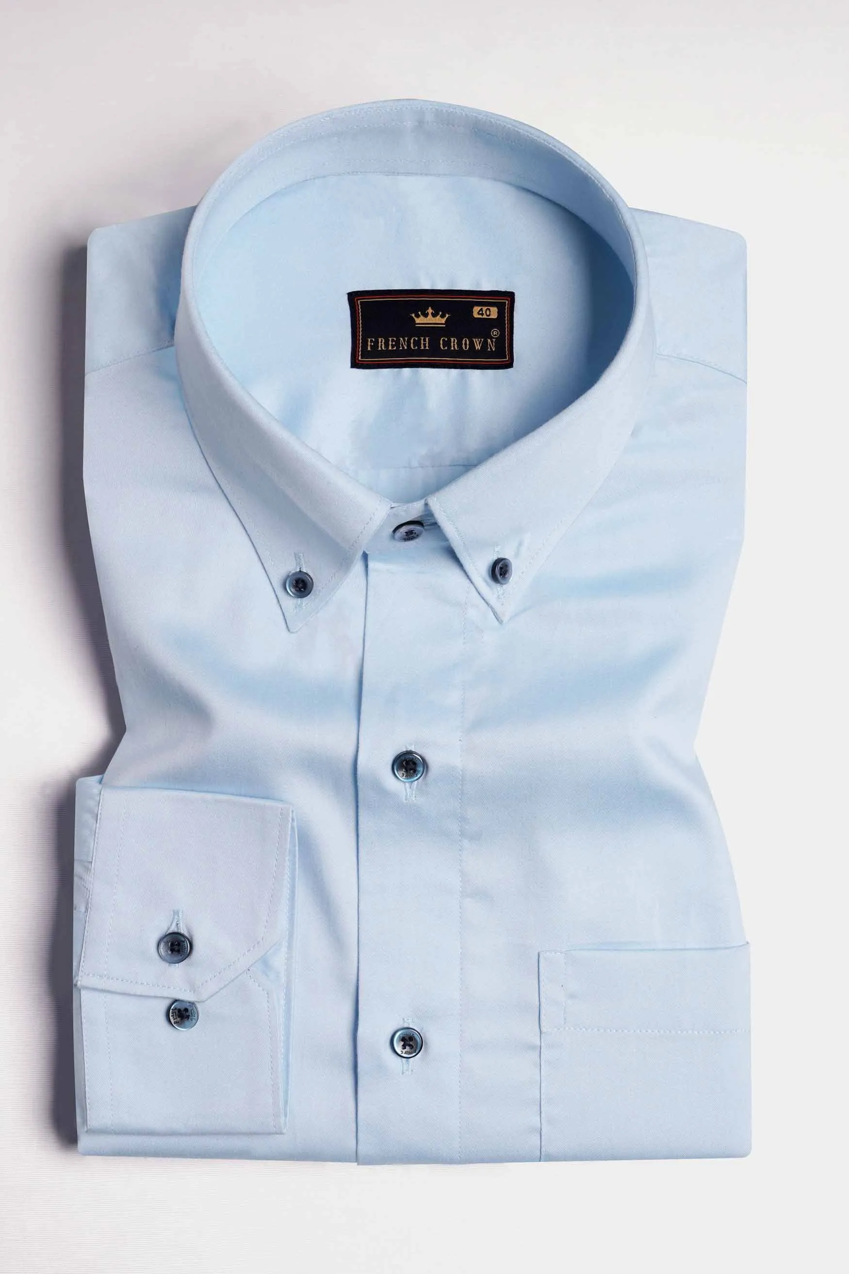 Cornflower Blue Super Soft Premium Cotton Button Down Shirt sold by French Crown product image thumbnail 3