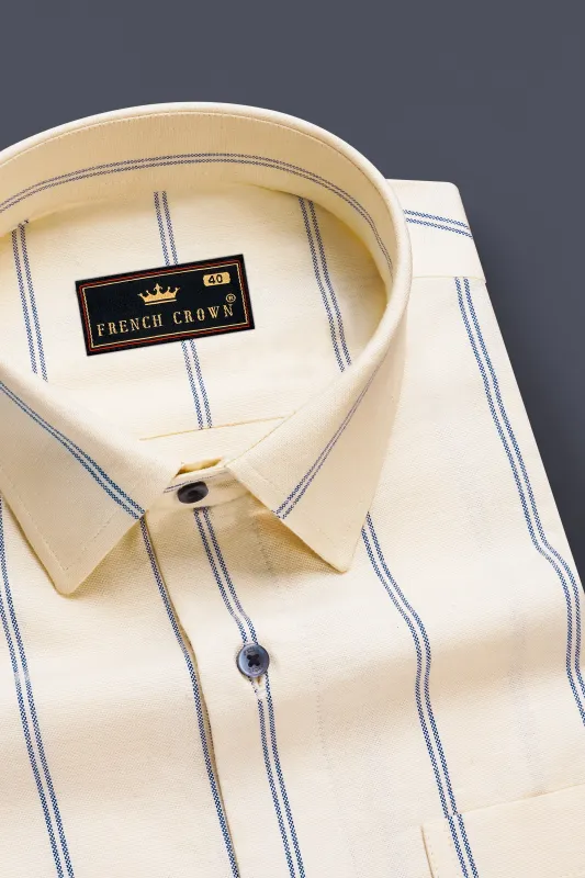 Ivory Sail-Bizarre Cream And Marine Blue Striped Oxford Premium Cotton Semi Casual Shirt sold by French Crown