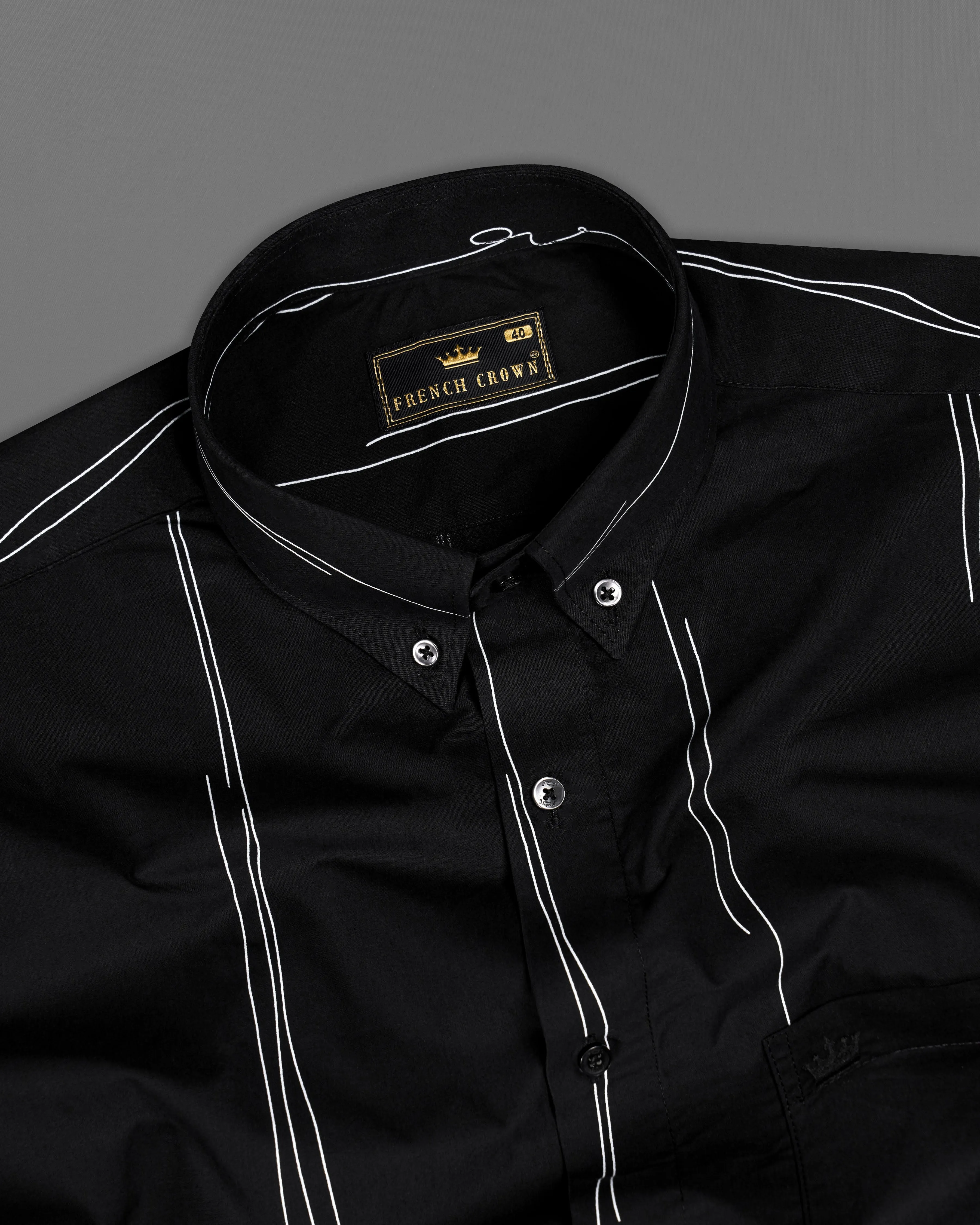 Jade Black With White Striped Royal Oxford Shirt sold by French Crown product image thumbnail 4