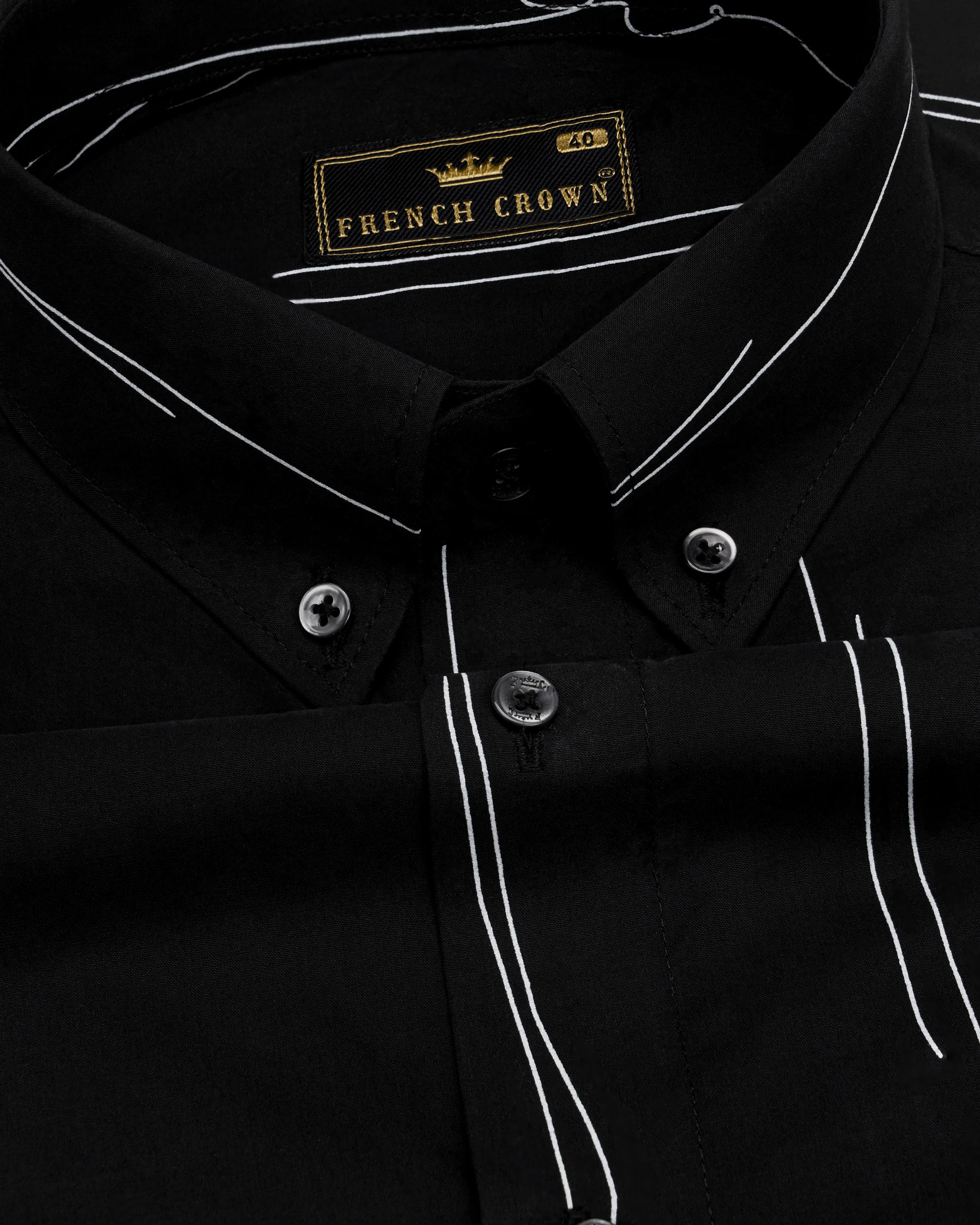 Jade Black With White Striped Royal Oxford Shirt sold by French Crown product image thumbnail 3