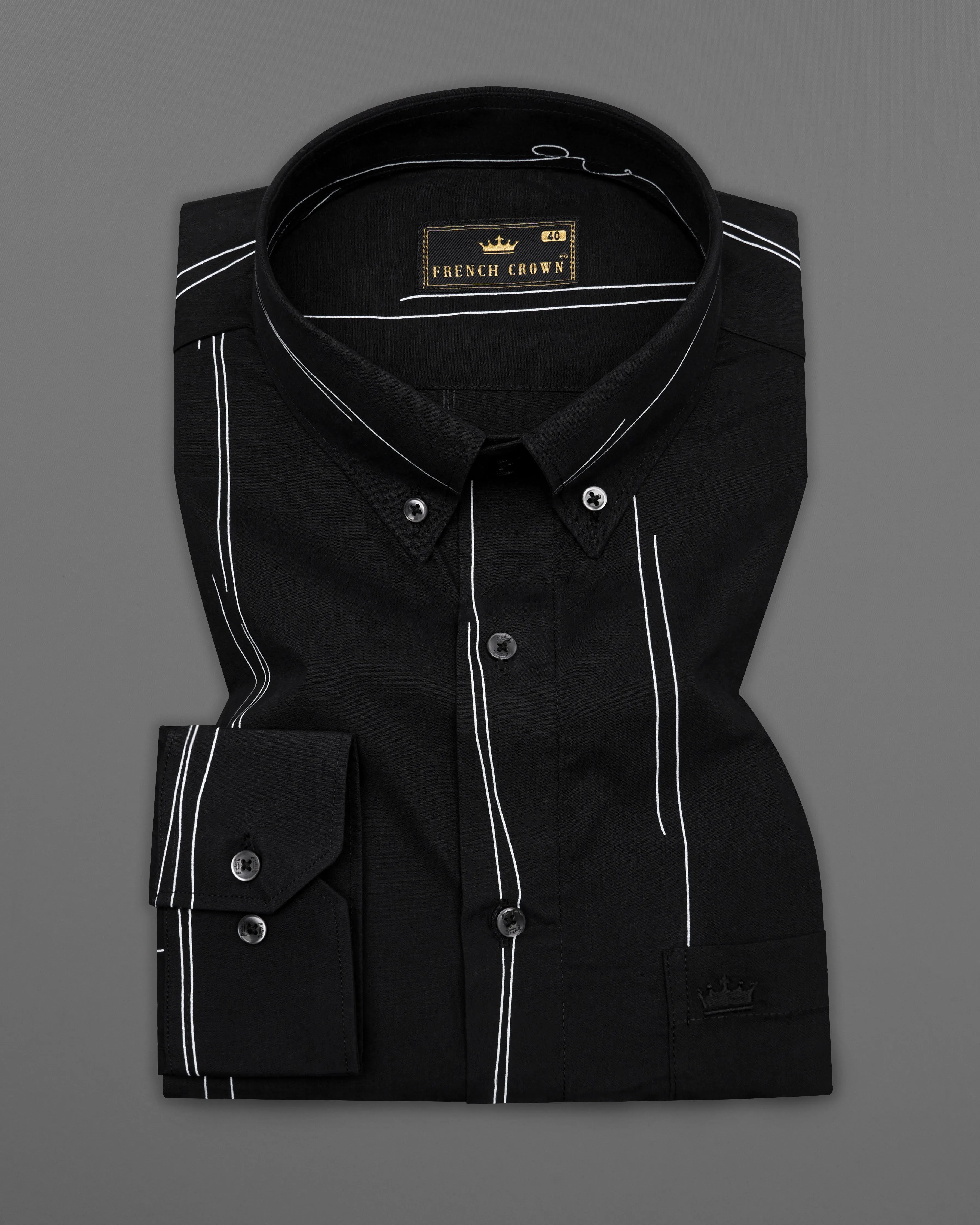 Jade Black With White Striped Royal Oxford Shirt sold by French Crown