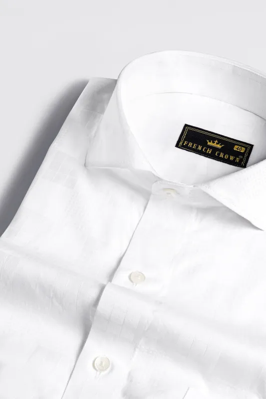 Bright White Jacquard Textured Premium Cotton Shirt sold by French Crown