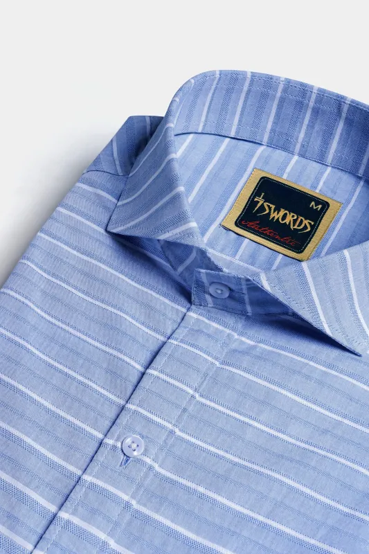 7swords-Polo Blue and White Striped Premium Cotton Shirt sold by French Crown