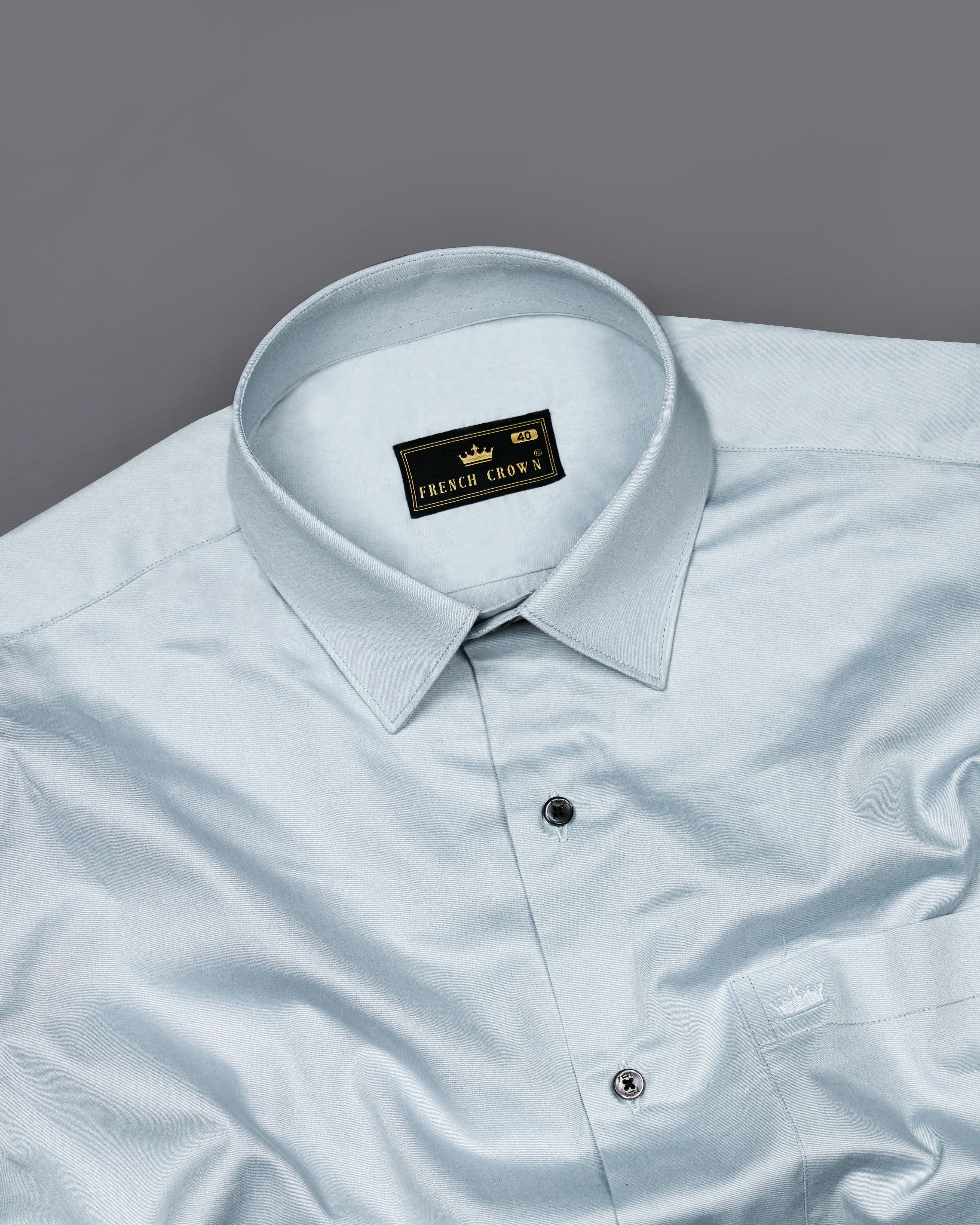Oyster Blue Subtle Sheen Super Soft Premium Cotton Shirt sold by French Crown product image thumbnail 4