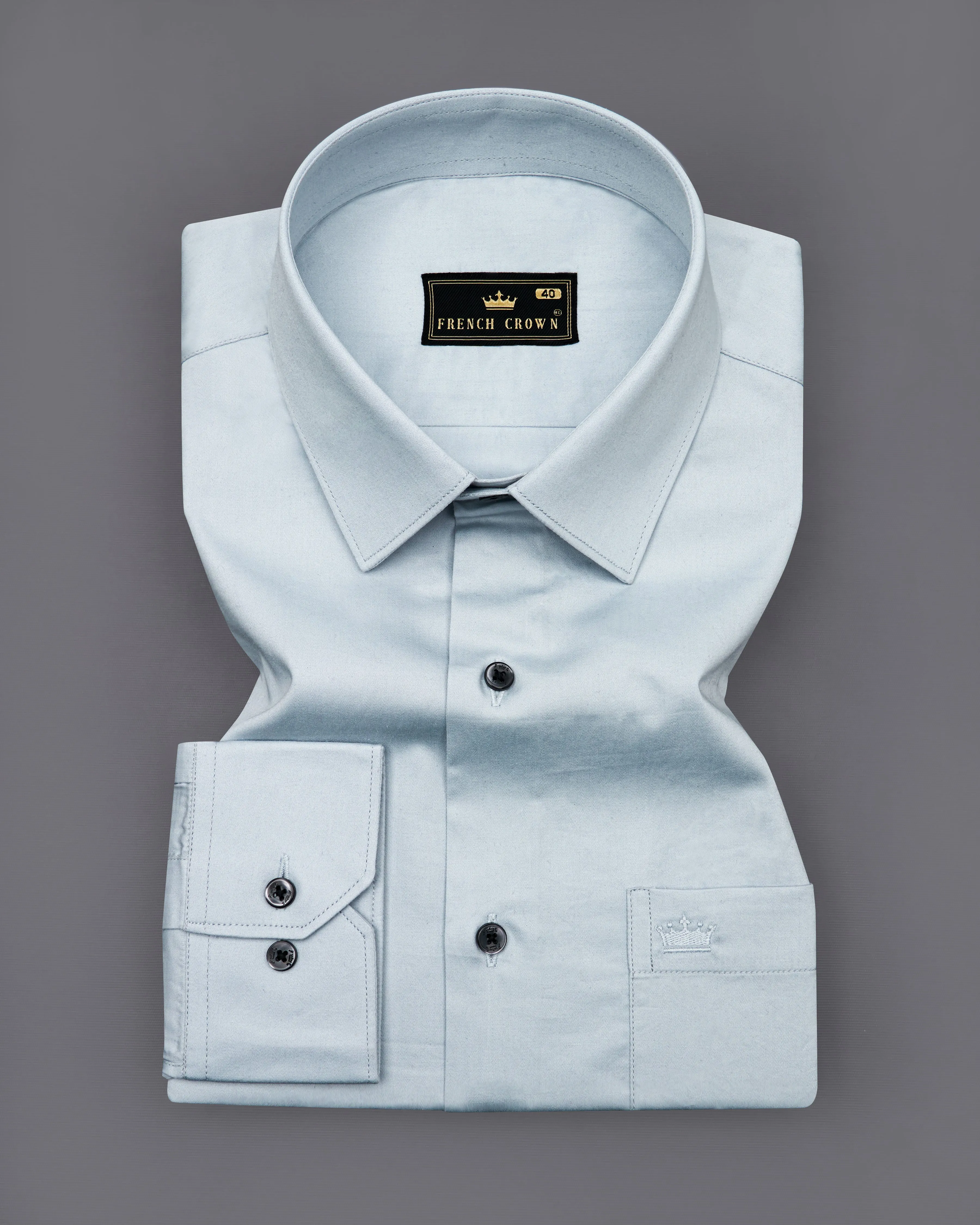 Oyster Blue Subtle Sheen Super Soft Premium Cotton Shirt sold by French Crown product image thumbnail 3