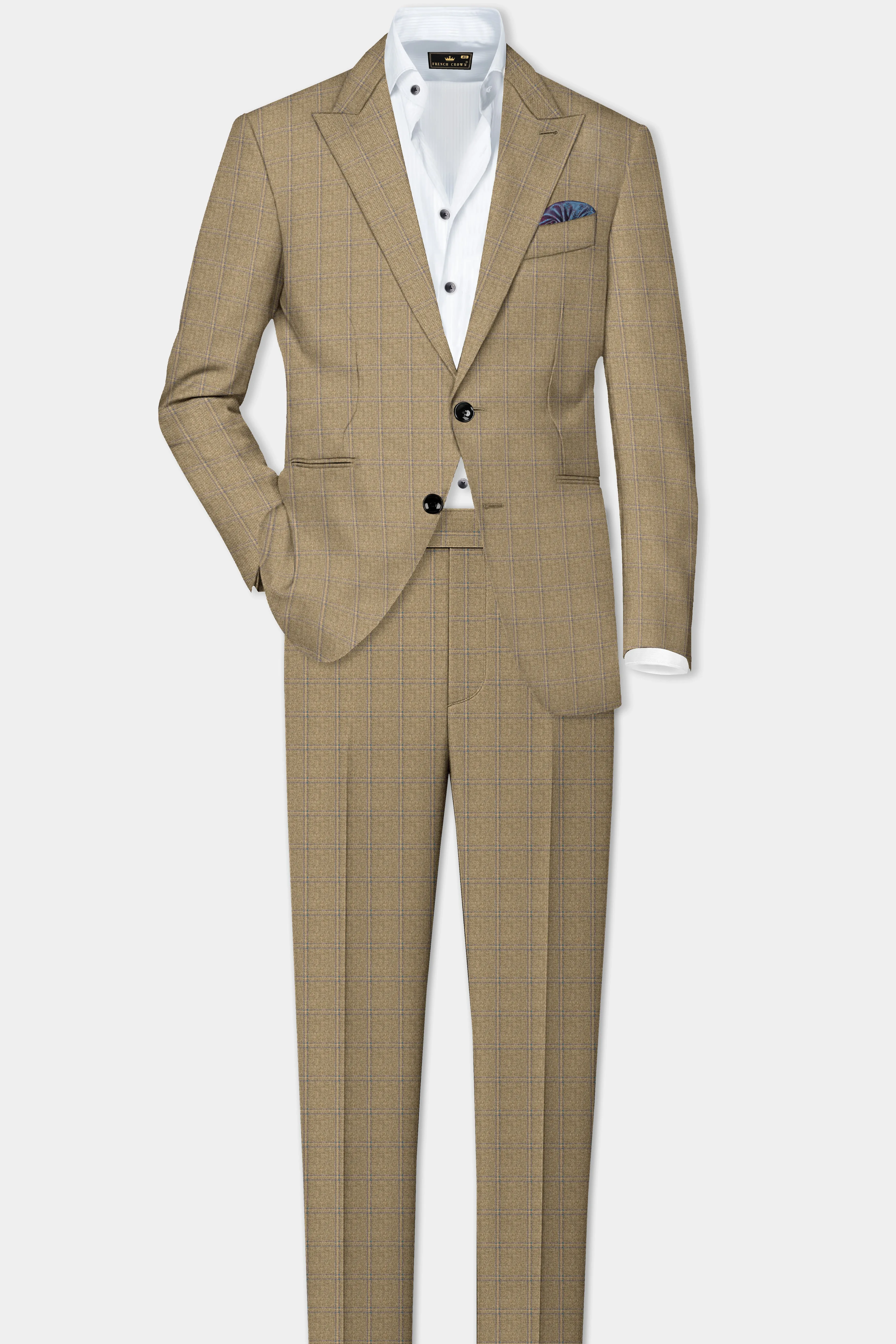 Terravo-Roman Brown Windowpane Wool Rich Single Breasted Suit sold by French Crown product image thumbnail 4