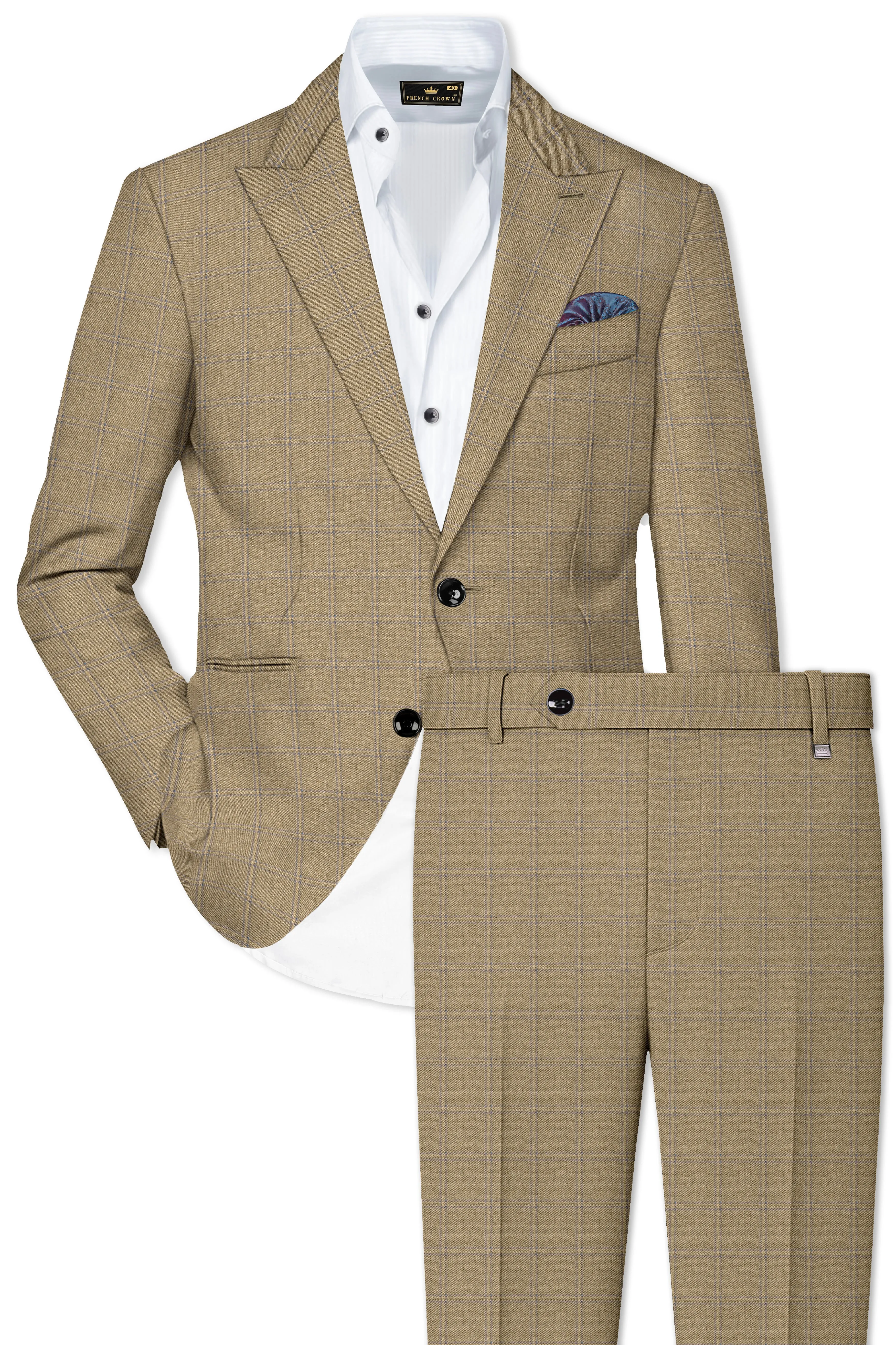 Terravo-Roman Brown Windowpane Wool Rich Single Breasted Suit sold by French Crown product image thumbnail 2