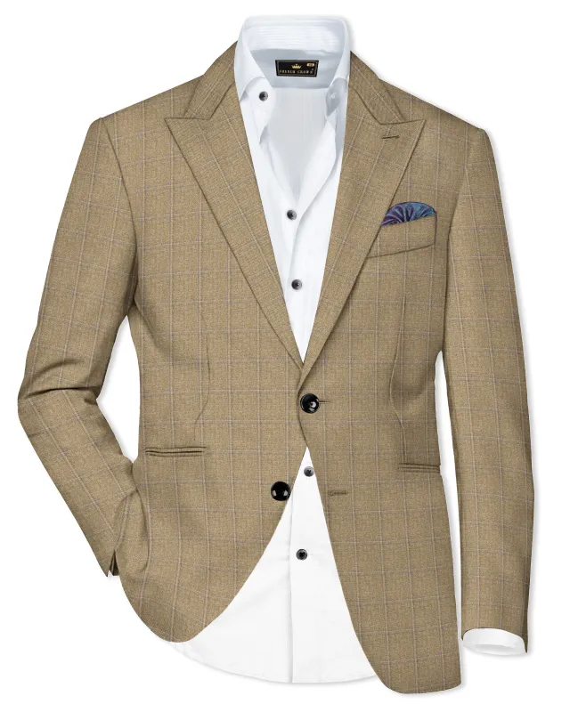 Terravo-Roman Brown Windowpane Wool Rich Single Breasted Blazer sold by French Crown