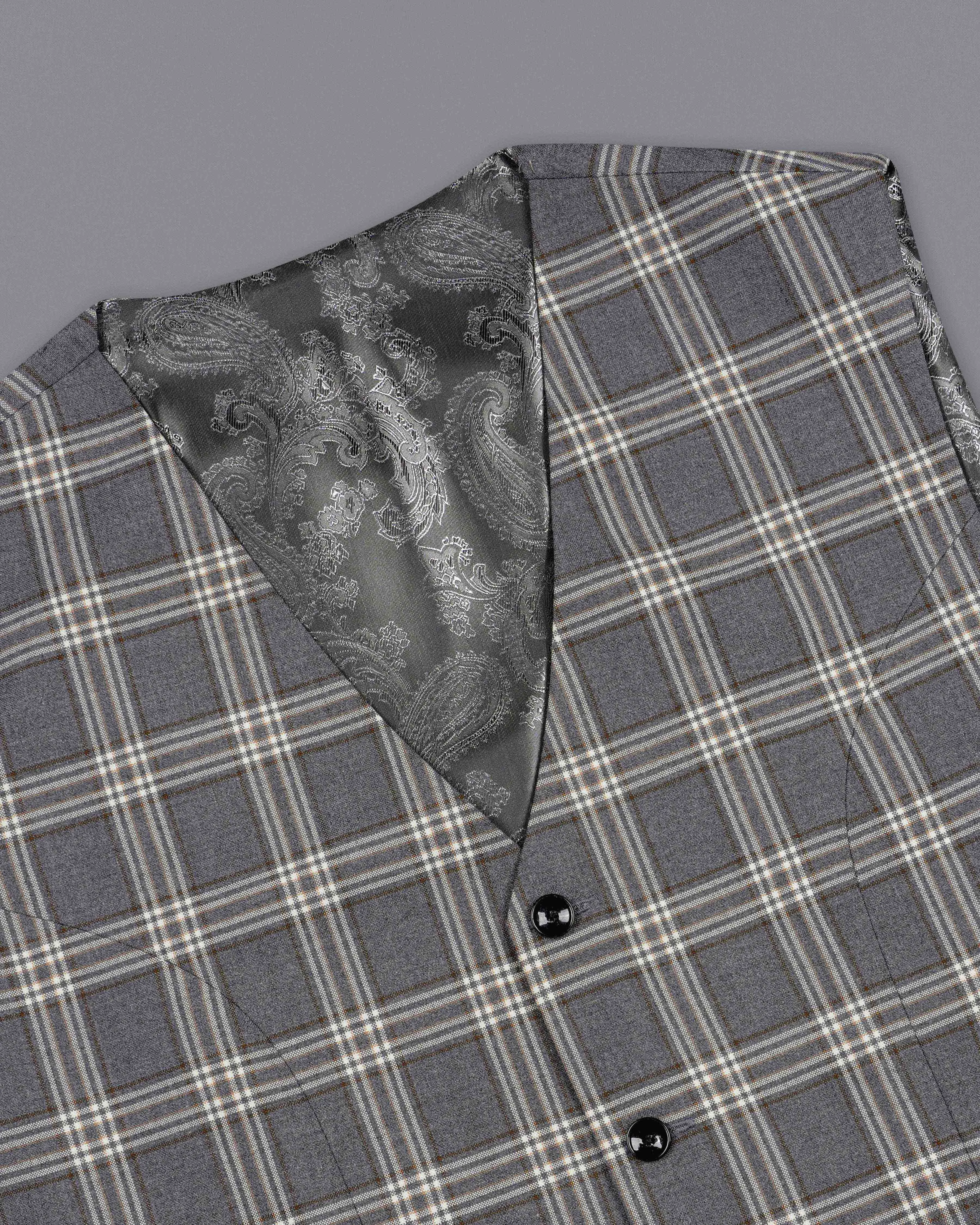 Smoky Gray Plaid Waistcoat sold by French Crown product image thumbnail 4