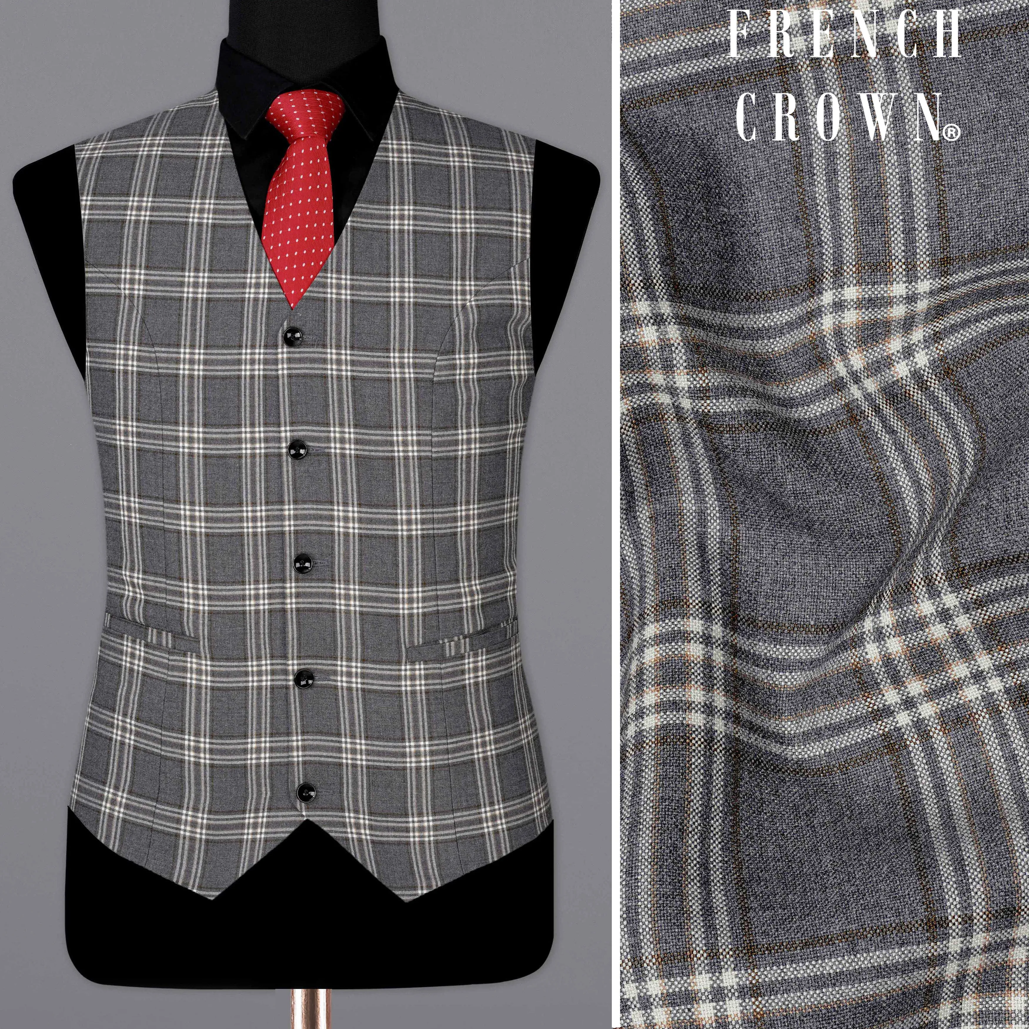 Smoky Gray Plaid Waistcoat sold by French Crown