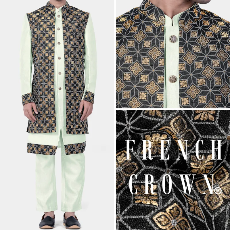 Zanah Green Jacquard Weave Indo-Western Set sold by French Crown